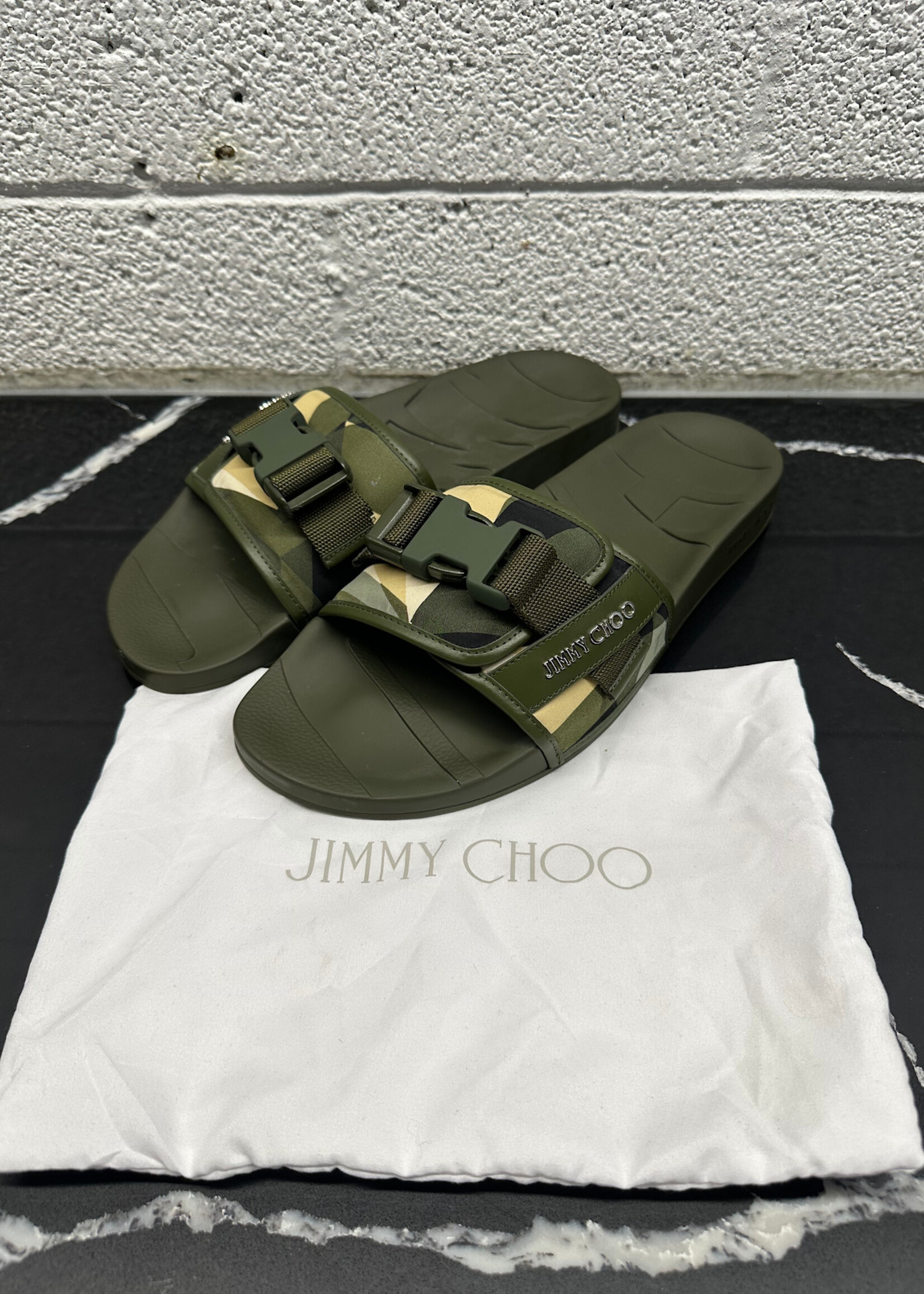 Jimmy Choo Camo Buckle Slides 10