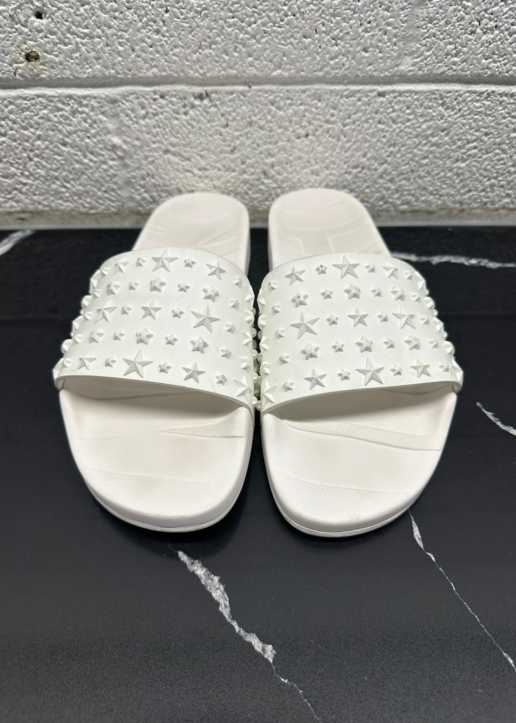 Jimmy Choo Star Embossed White Slides Masc 8