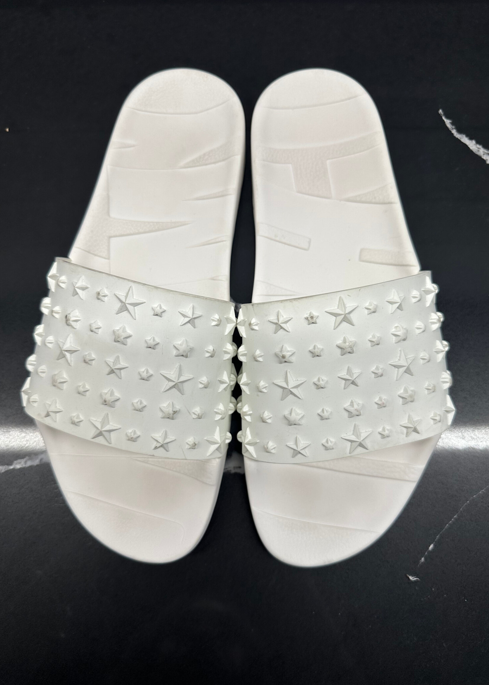 Jimmy Choo Star Embossed White Slides Masc 8