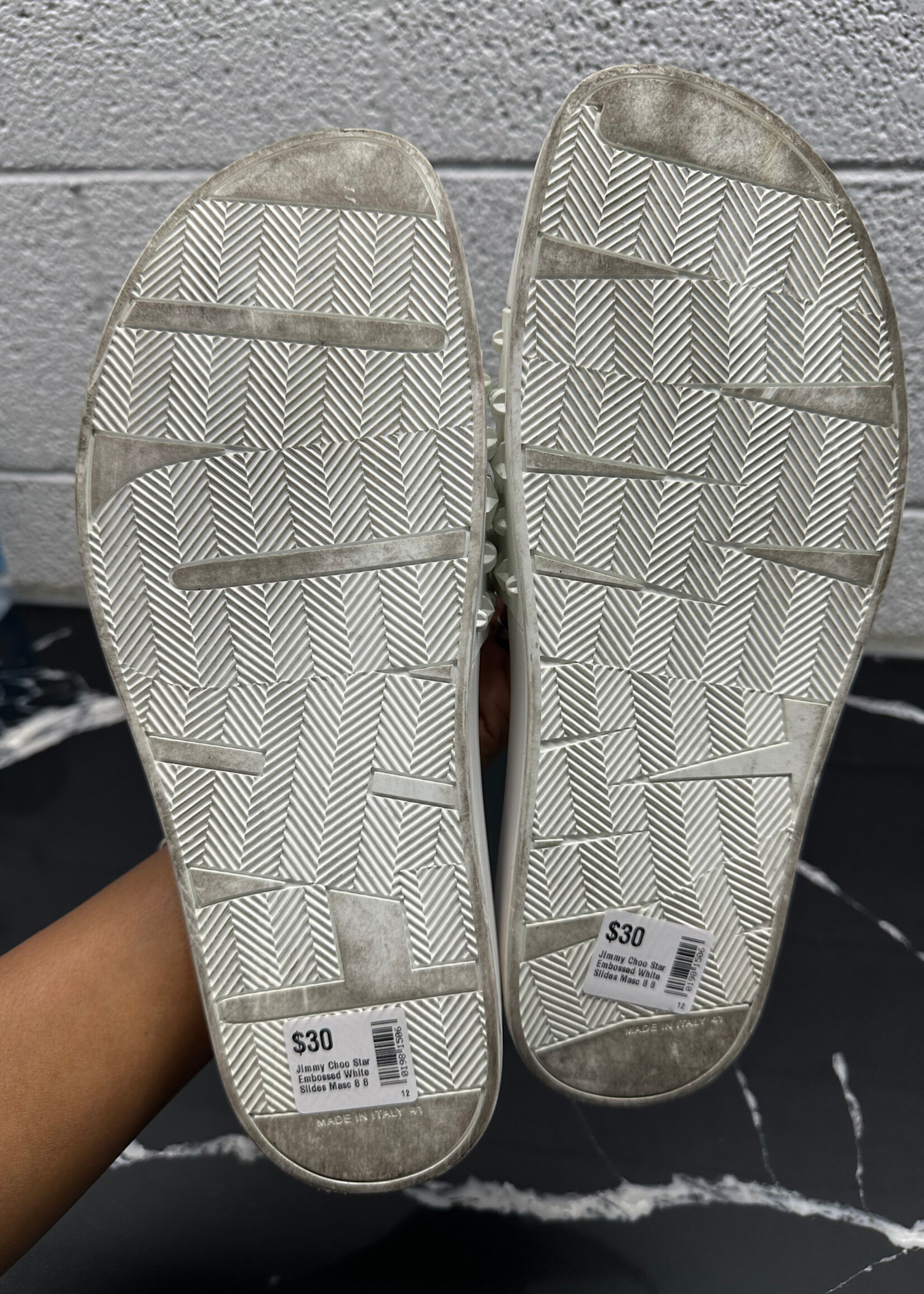 Jimmy Choo Star Embossed White Slides Masc 8