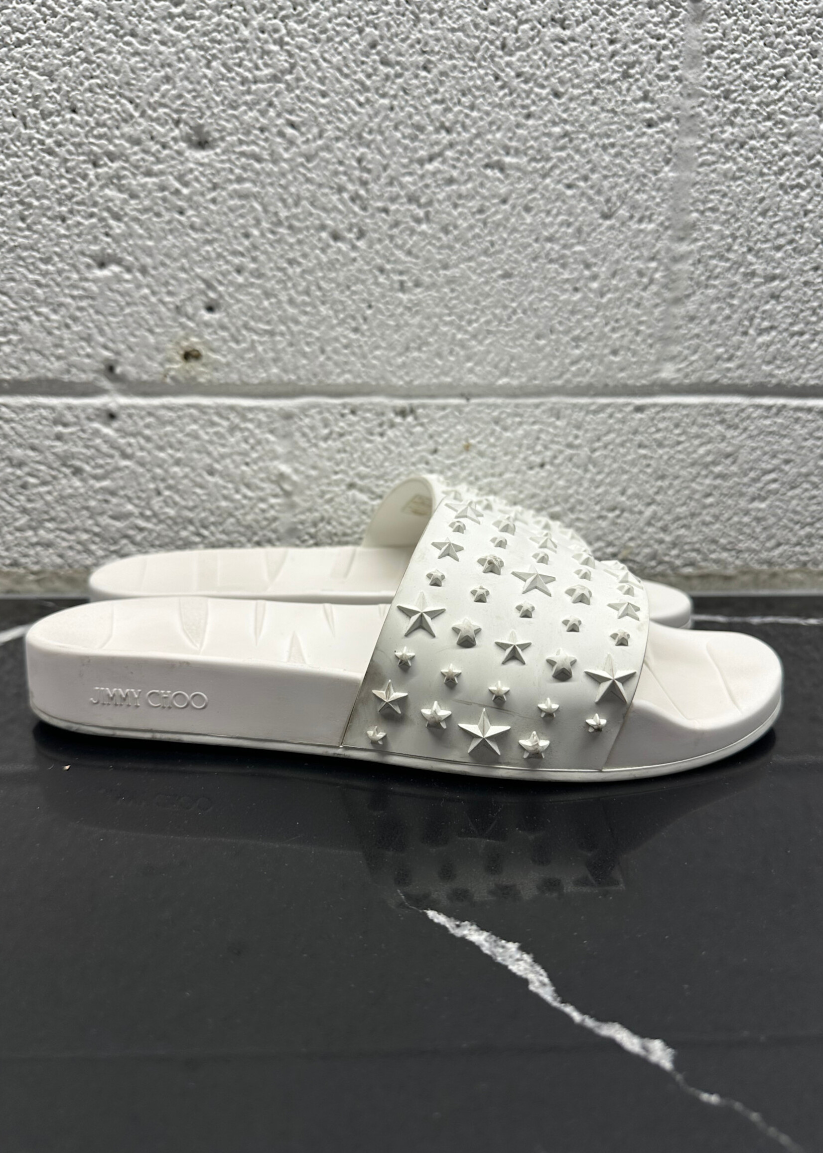 Jimmy Choo Star Embossed White Slides Masc 8