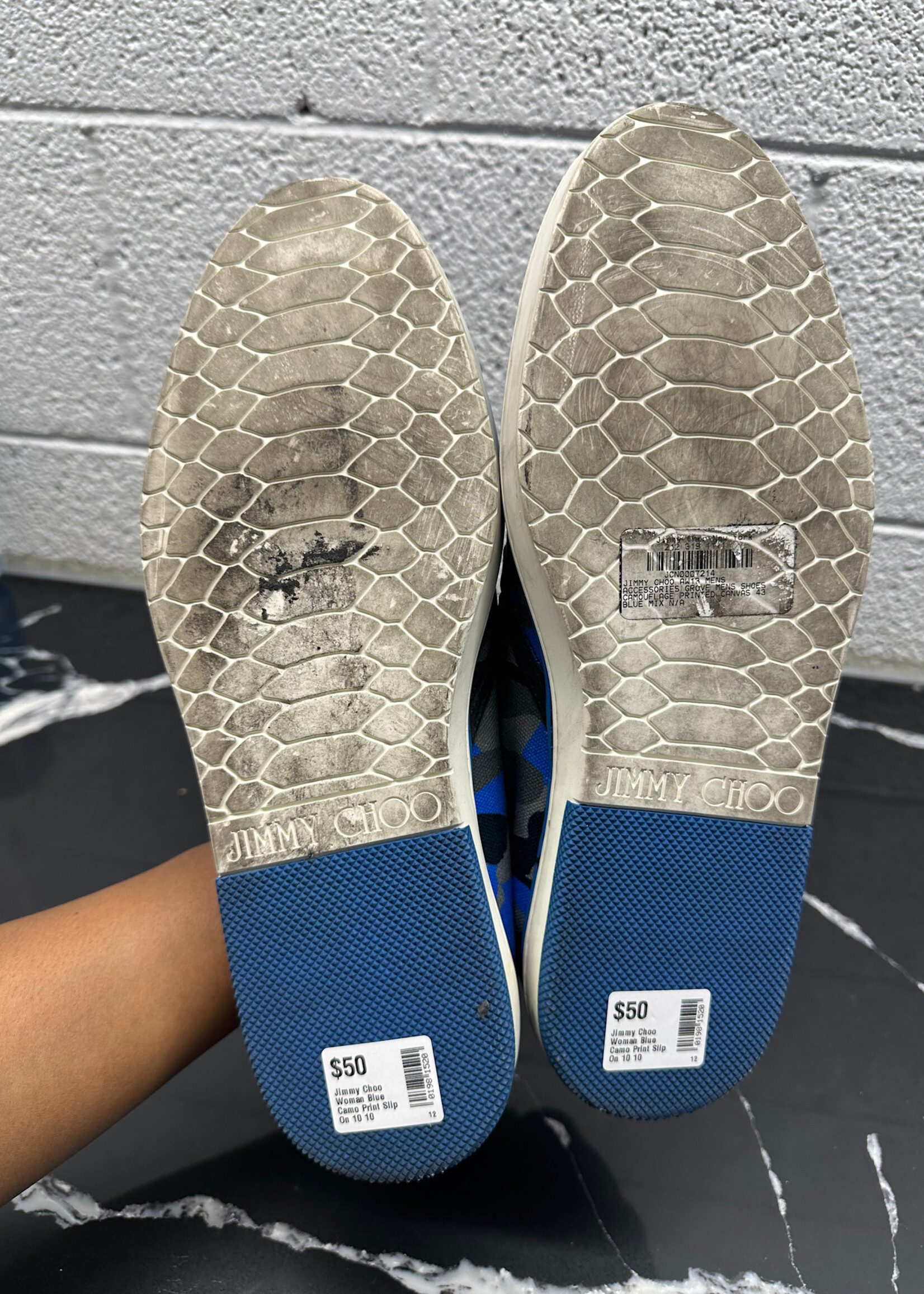 Jimmy Choo Woman Blue Camo Print Slip On 10