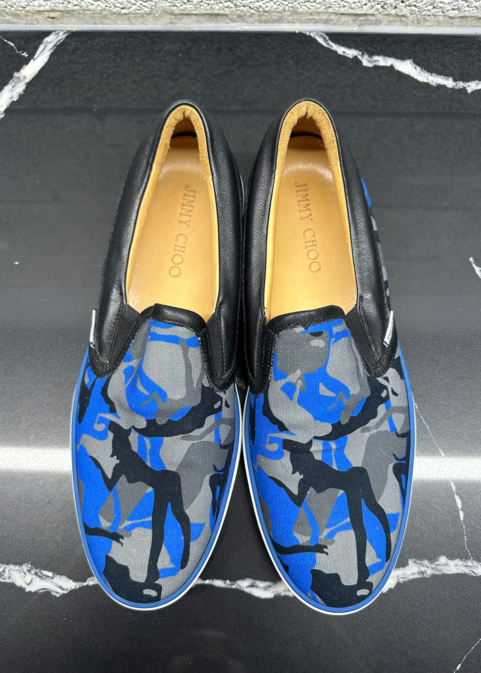 Jimmy Choo Woman Blue Camo Print Slip On 10