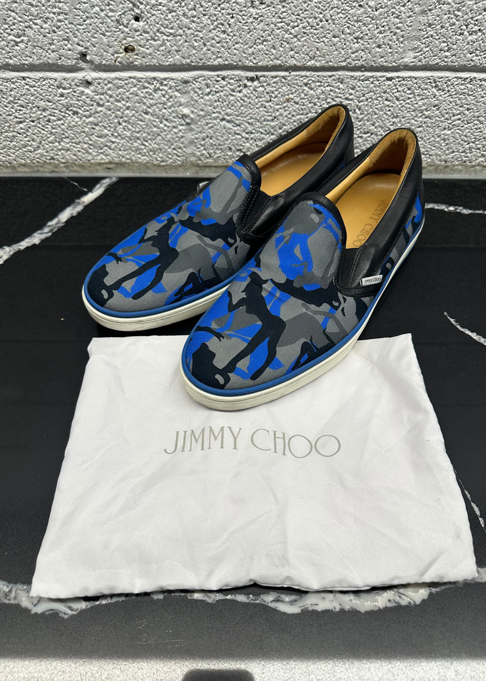 Jimmy Choo Woman Blue Camo Print Slip On 10