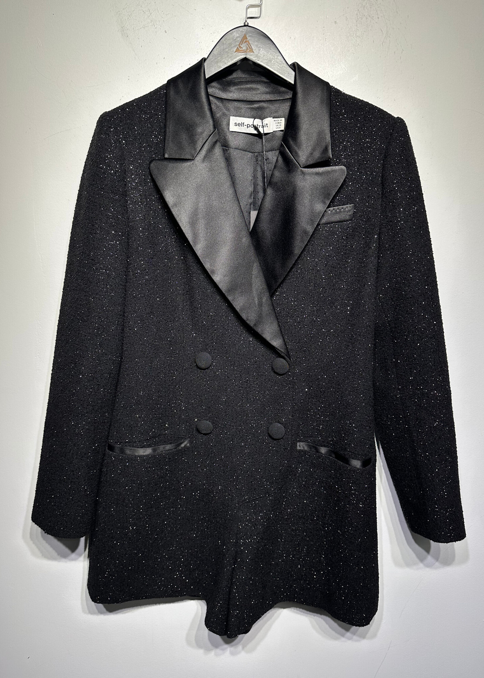 Self Portait Black Glitter Blazer 6/ Fem S