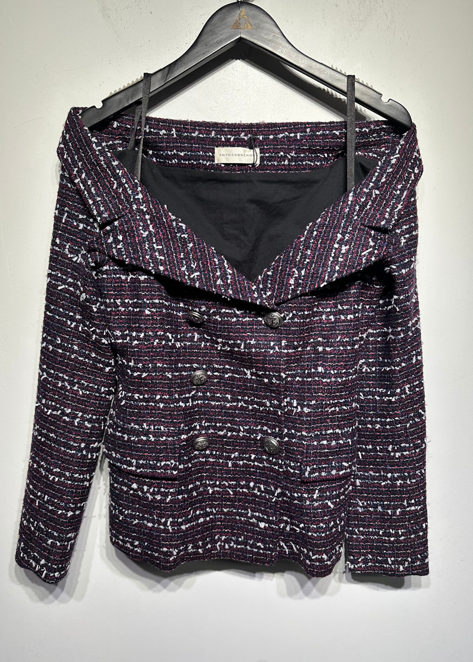 Faith Connexion Tweed Off Shoulder Blazer Fem L