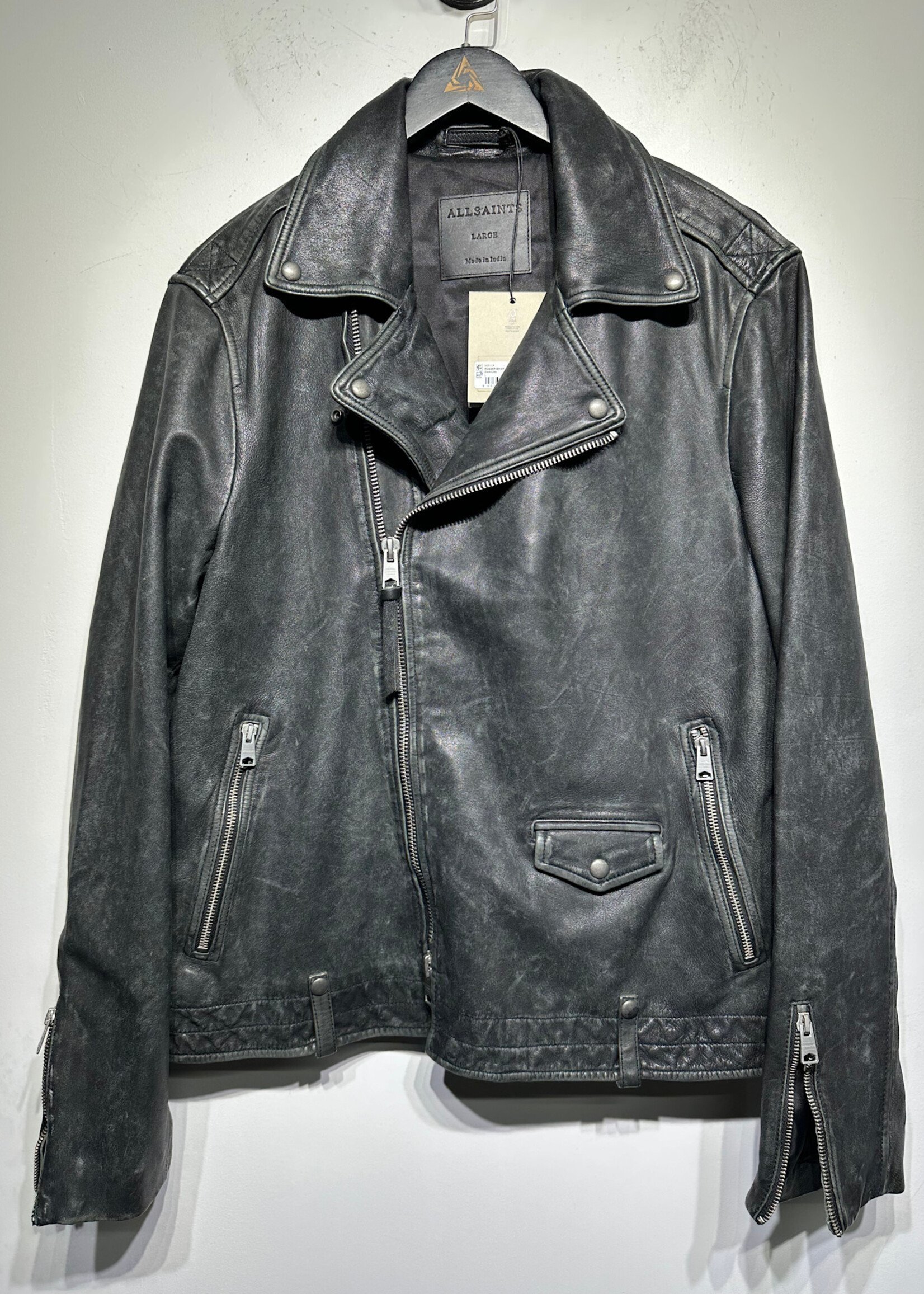 NWT Allsaints Black Leather Moto Jacket L