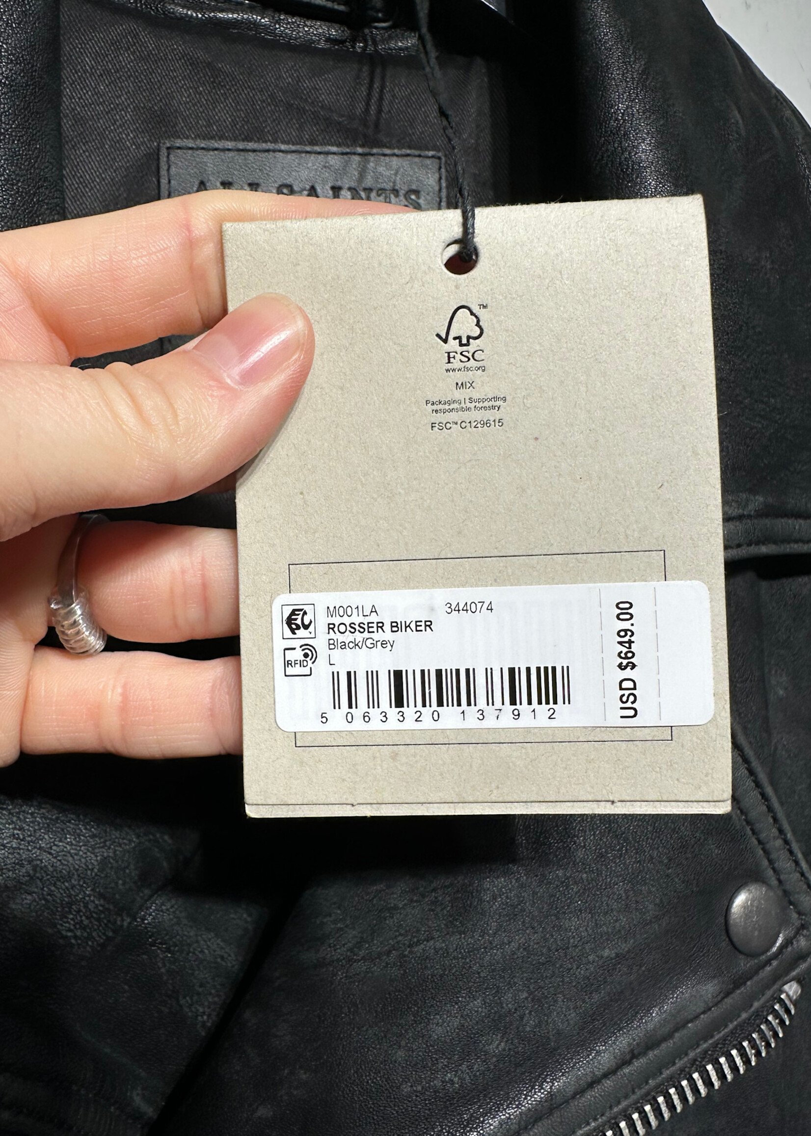 NWT Allsaints Black Leather Moto Jacket L