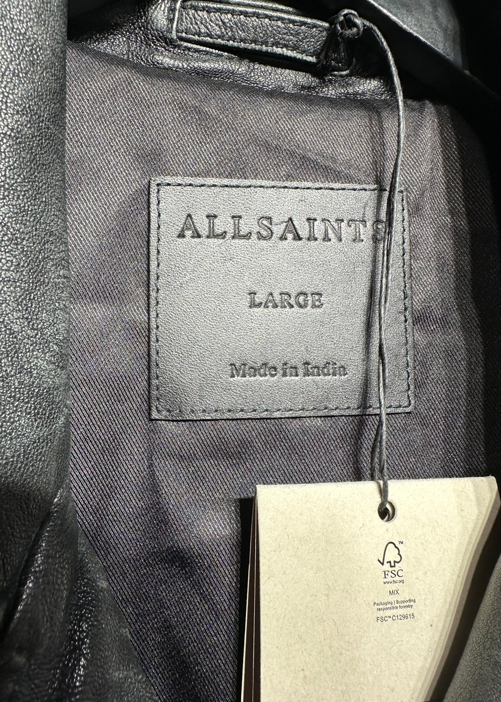 NWT Allsaints Black Leather Moto Jacket L