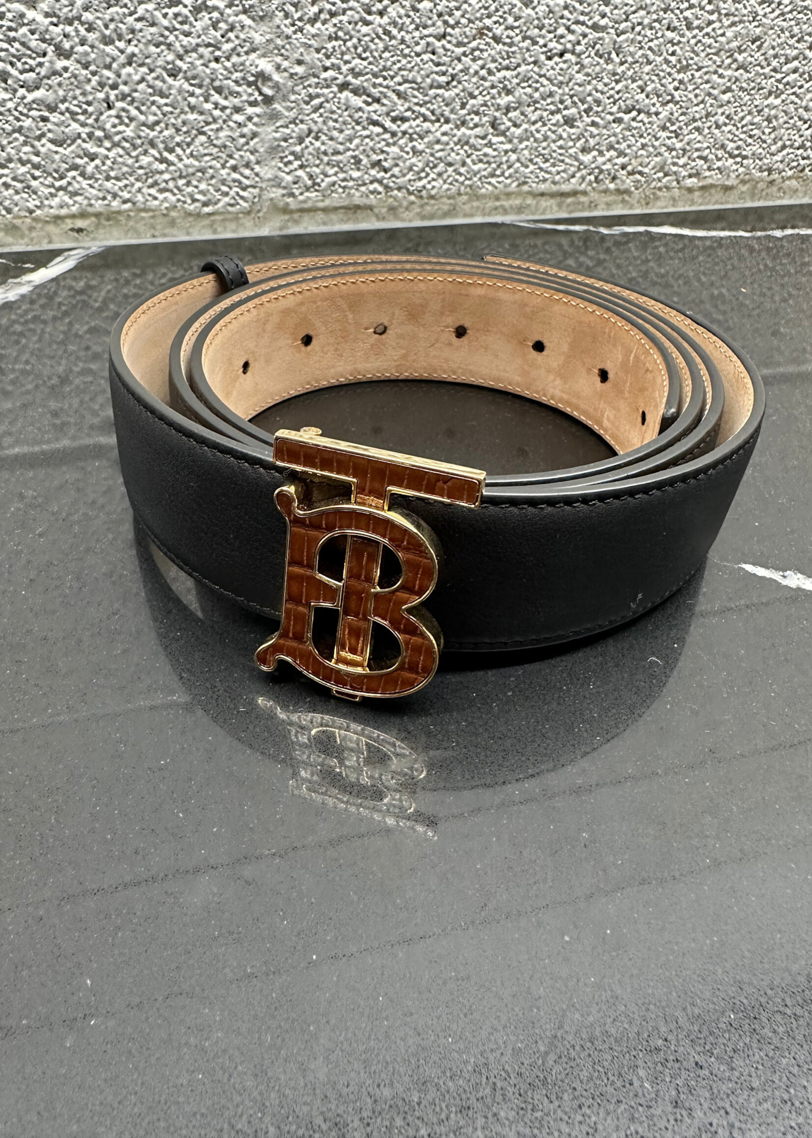 Burberry Black TB Logo Belt L (34-36")