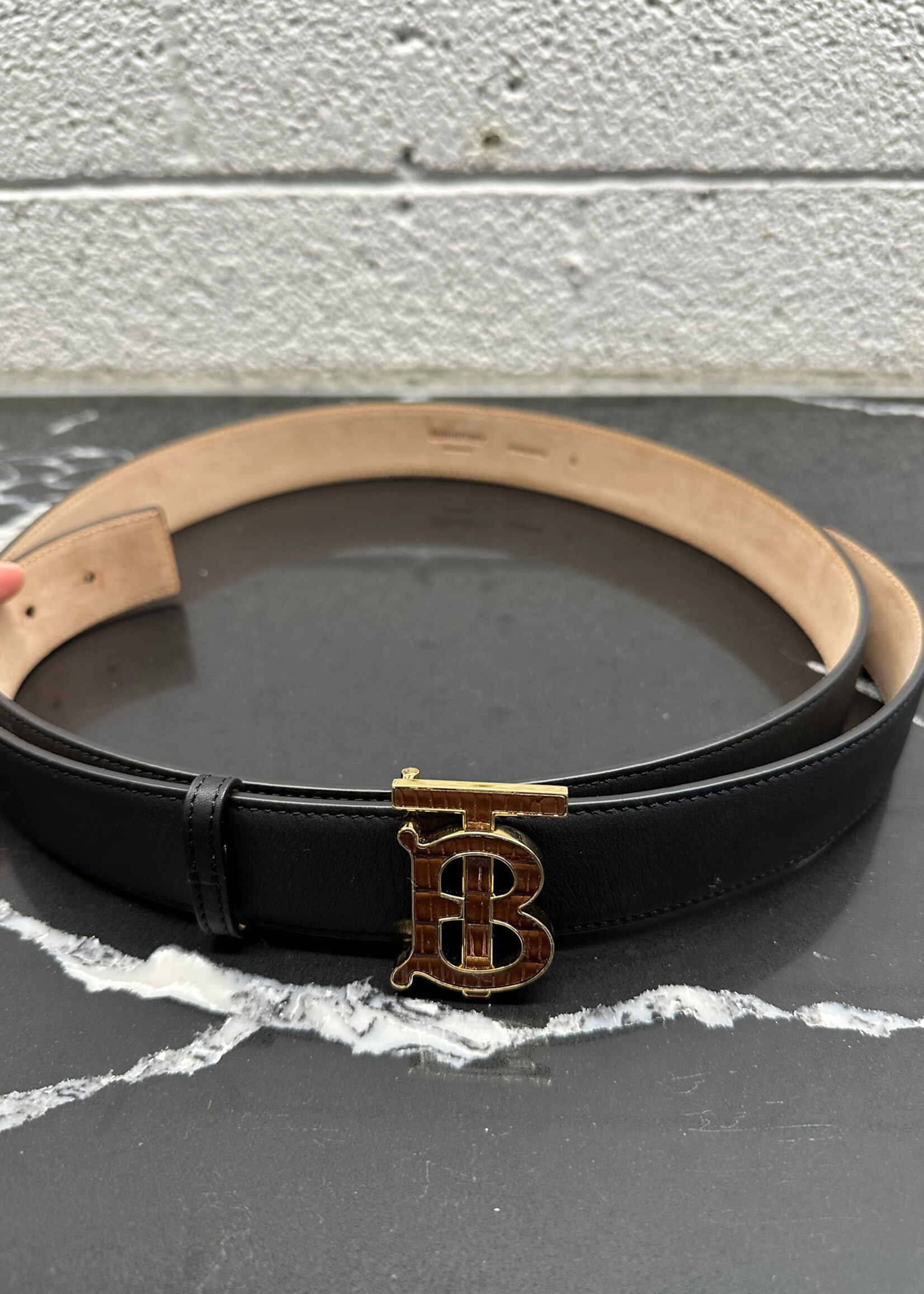Burberry Black TB Logo Belt L (34-36")