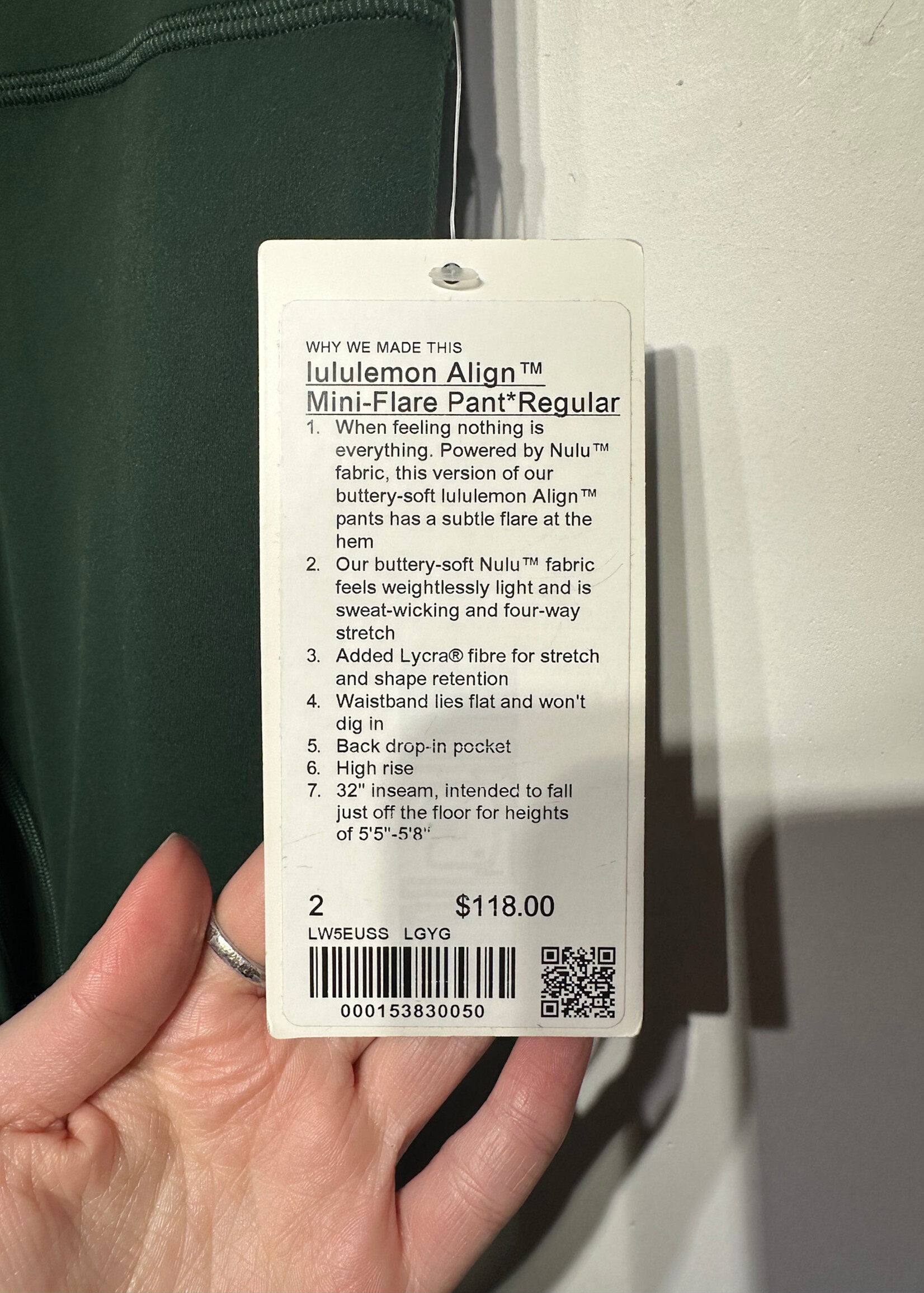 NWT Lululemon Green Mini Flare Leggings Fem 2/XS