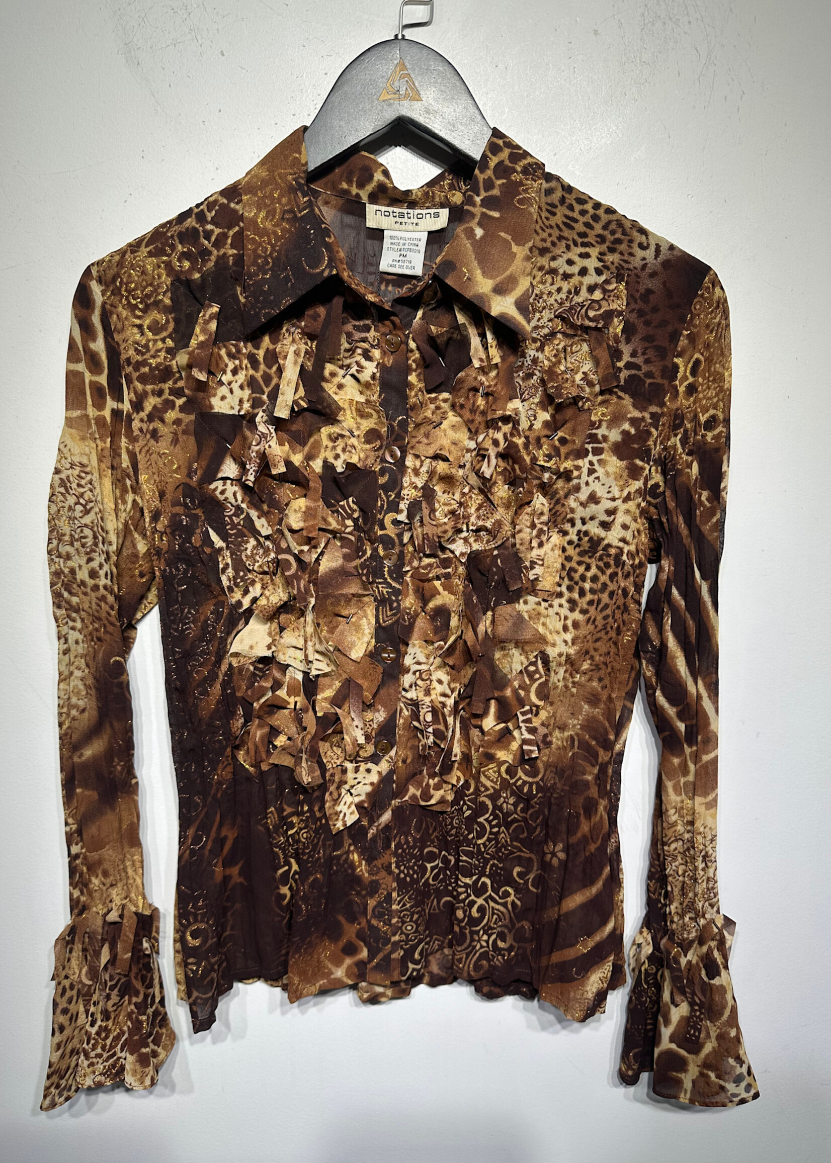 Notations Cheetah Print Front Fringe L/S B/U Fem S/M