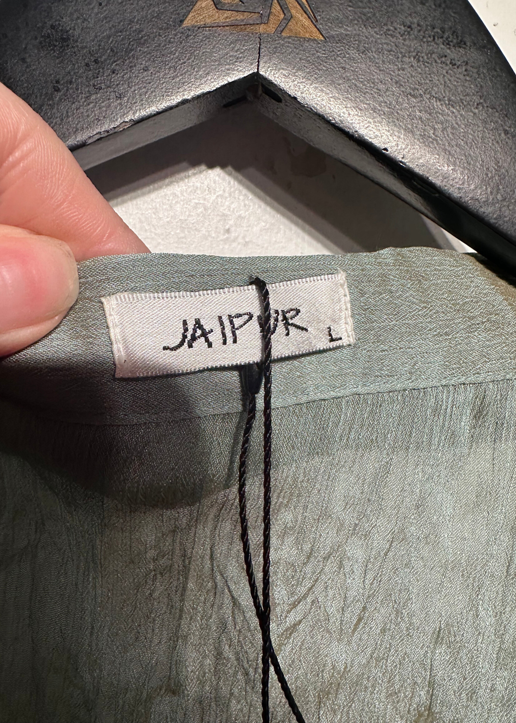 Jaipur Green Irradescent Front Tie L/S Top Fem L