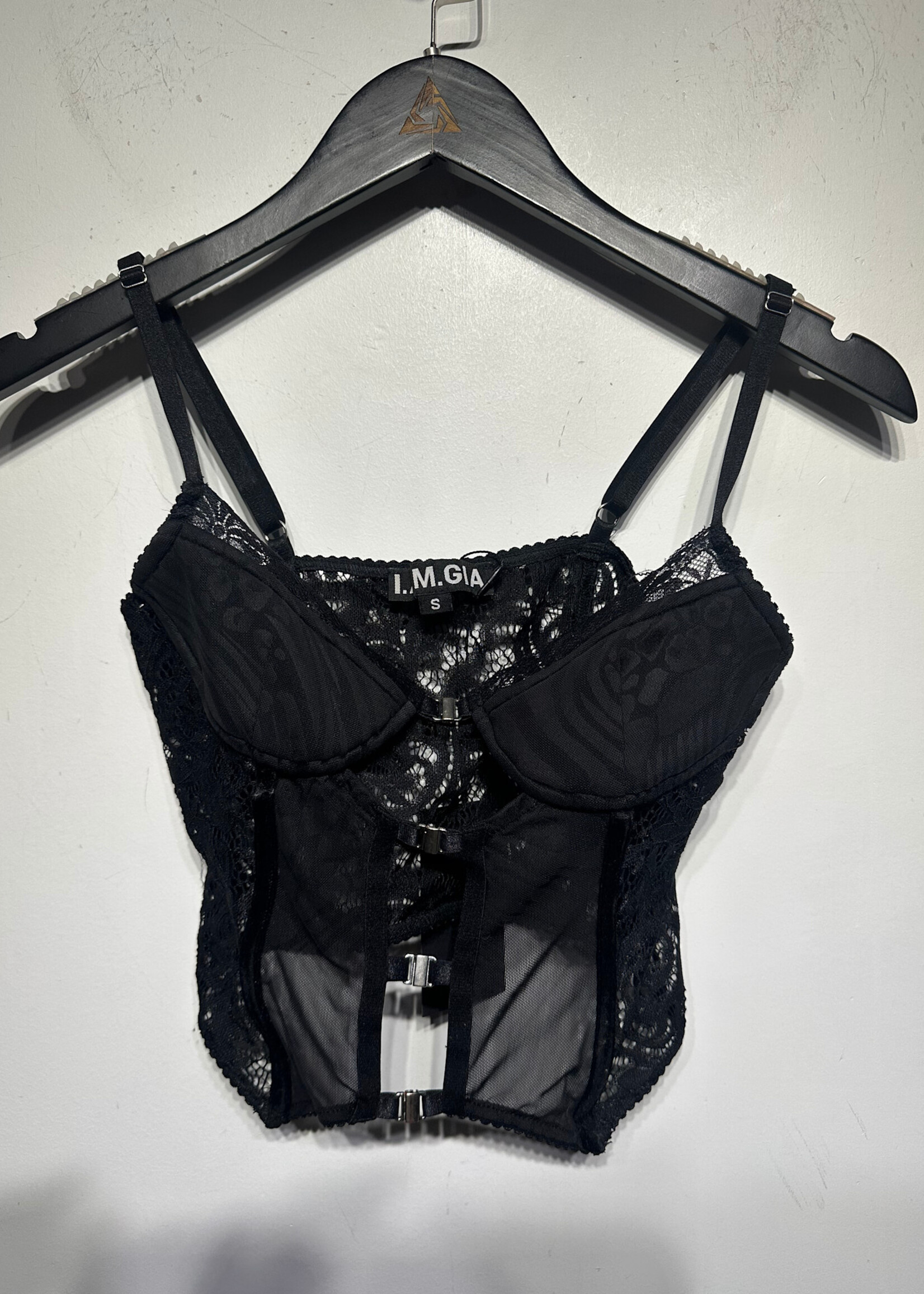 I Am  Gia Black Mesh Corset Tank S