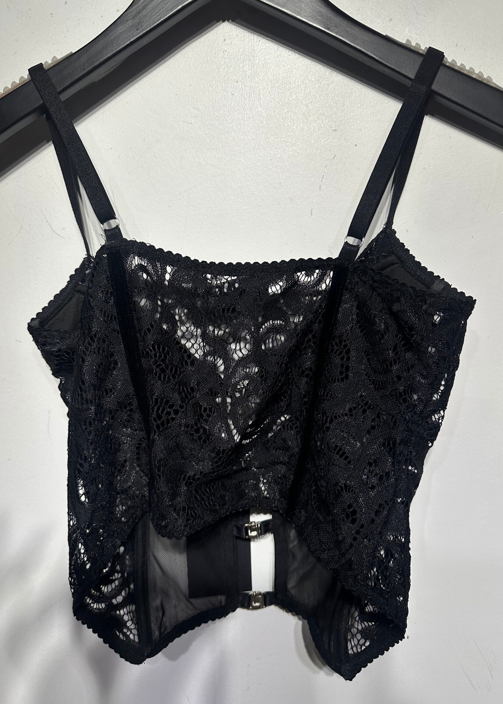 I Am  Gia Black Mesh Corset Tank S