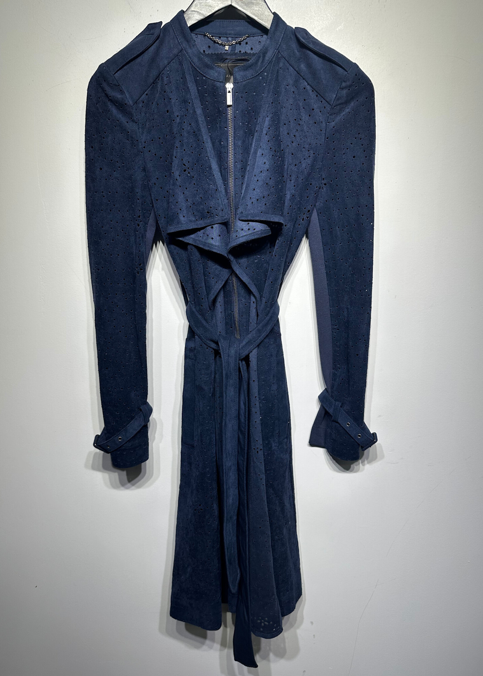 BCBG Dark Blue Suede Cutout Trench XS