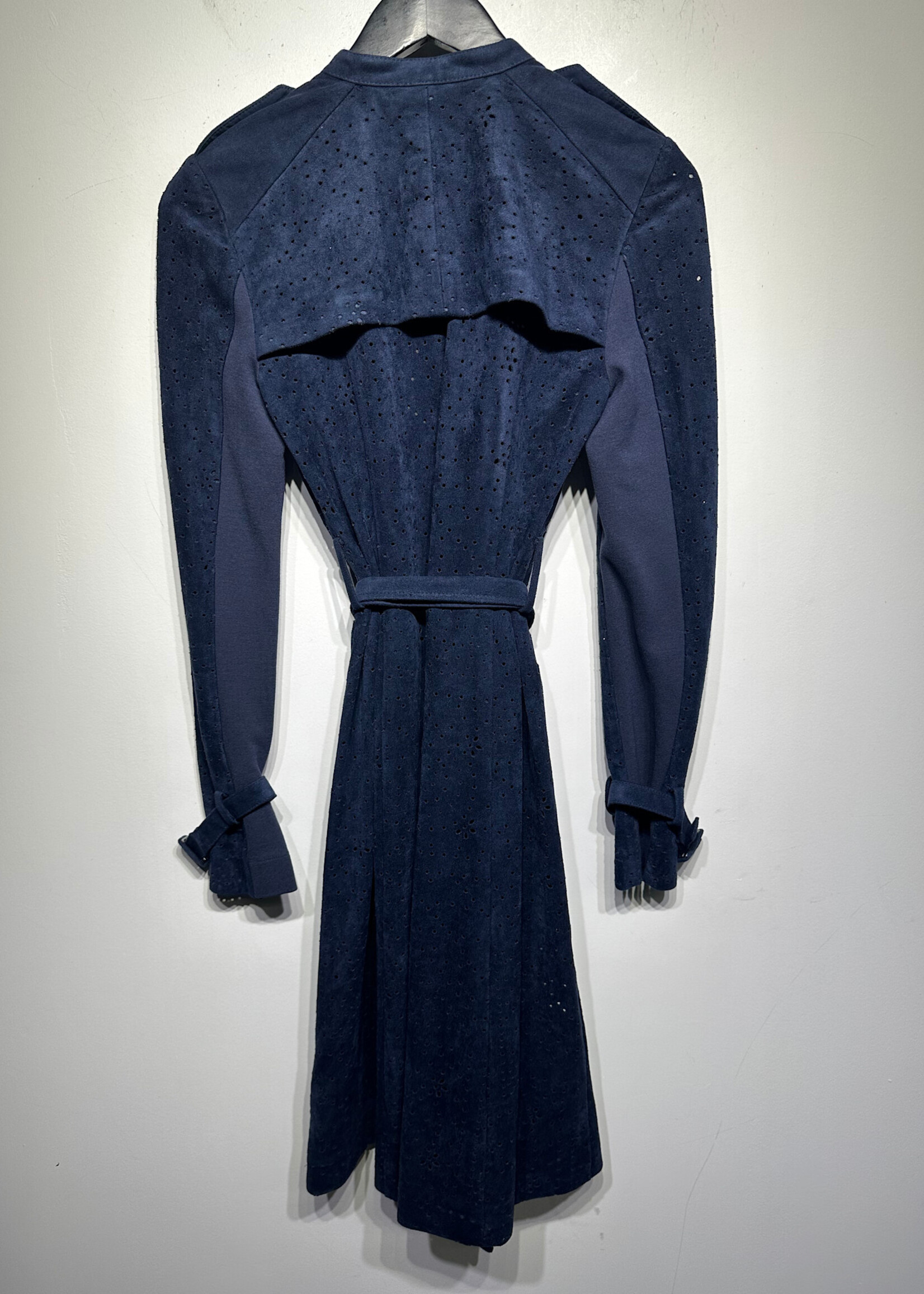BCBG Dark Blue Suede Cutout Trench XS