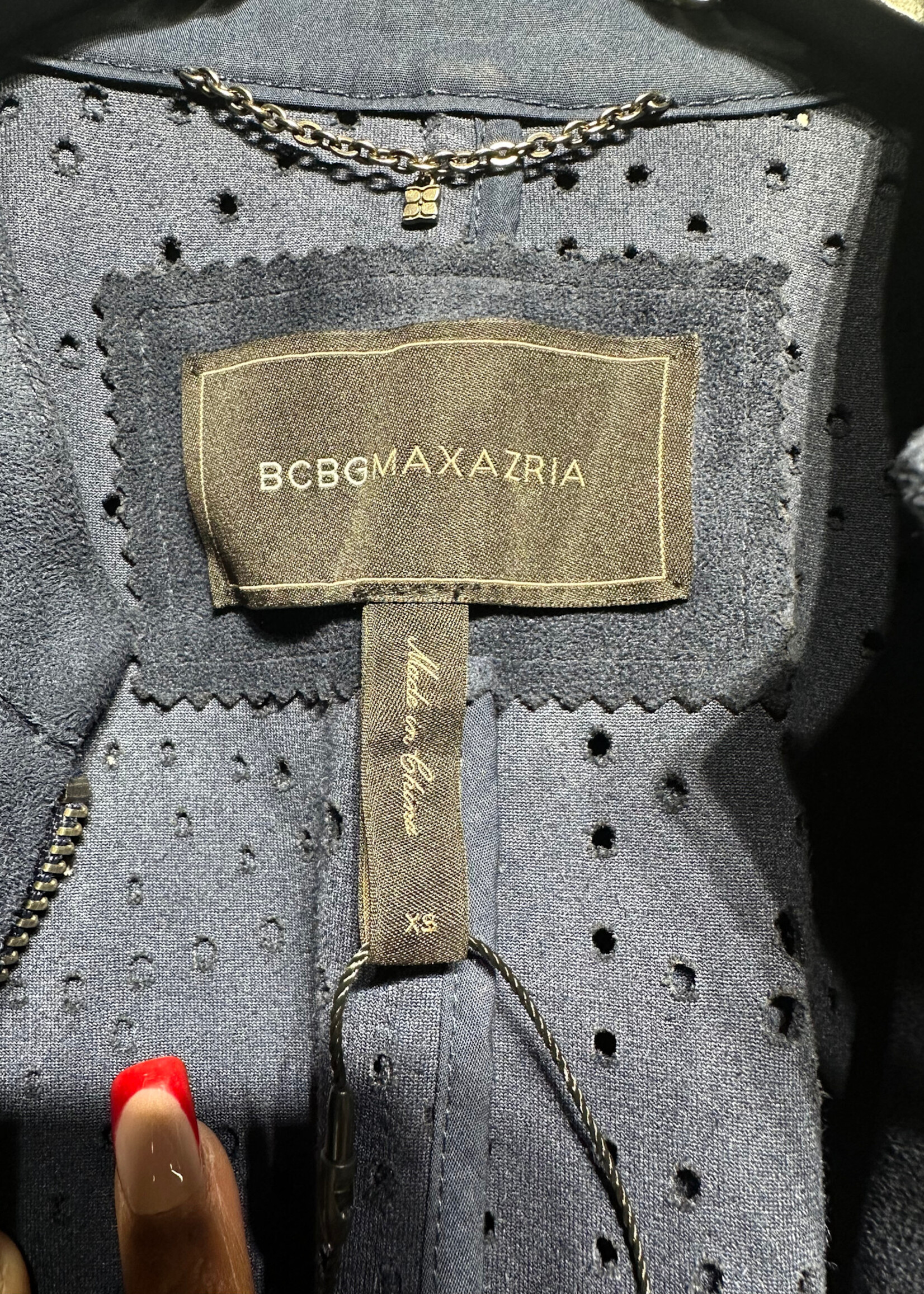 BCBG Dark Blue Suede Cutout Trench XS