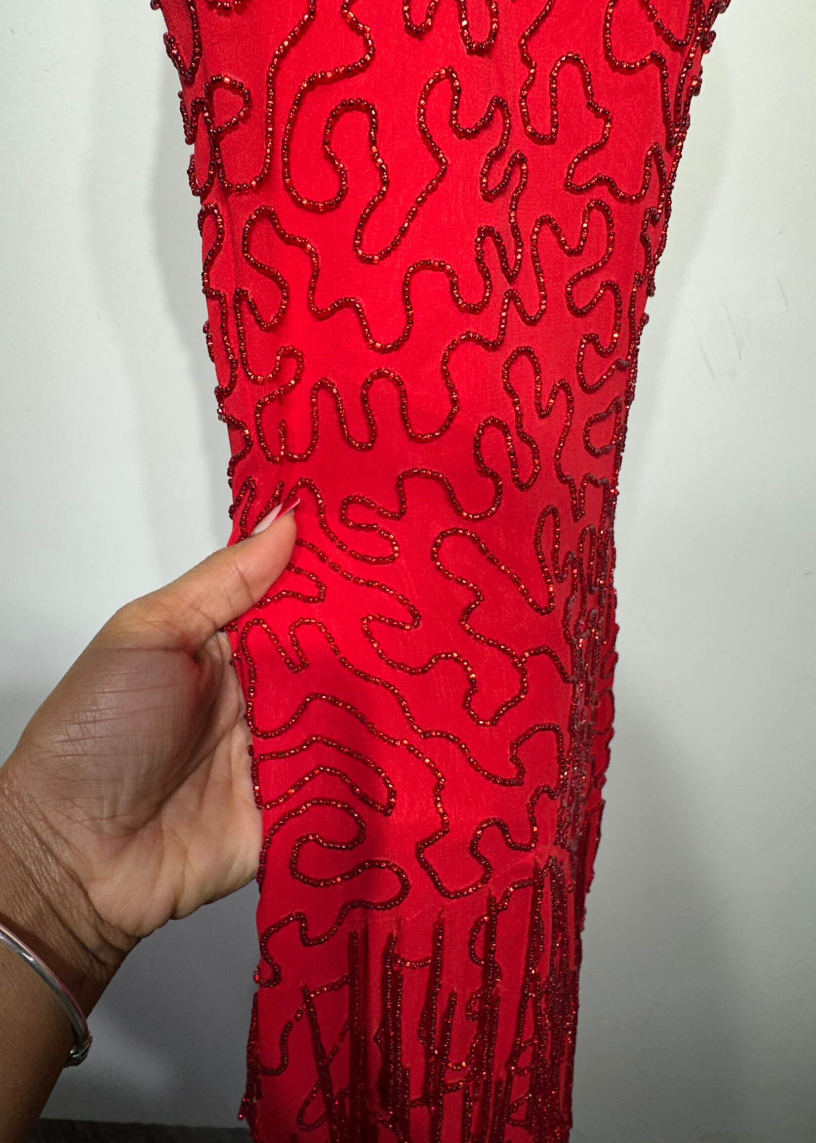 Black Tie Red Sequin Silk Halter Dress 6/S