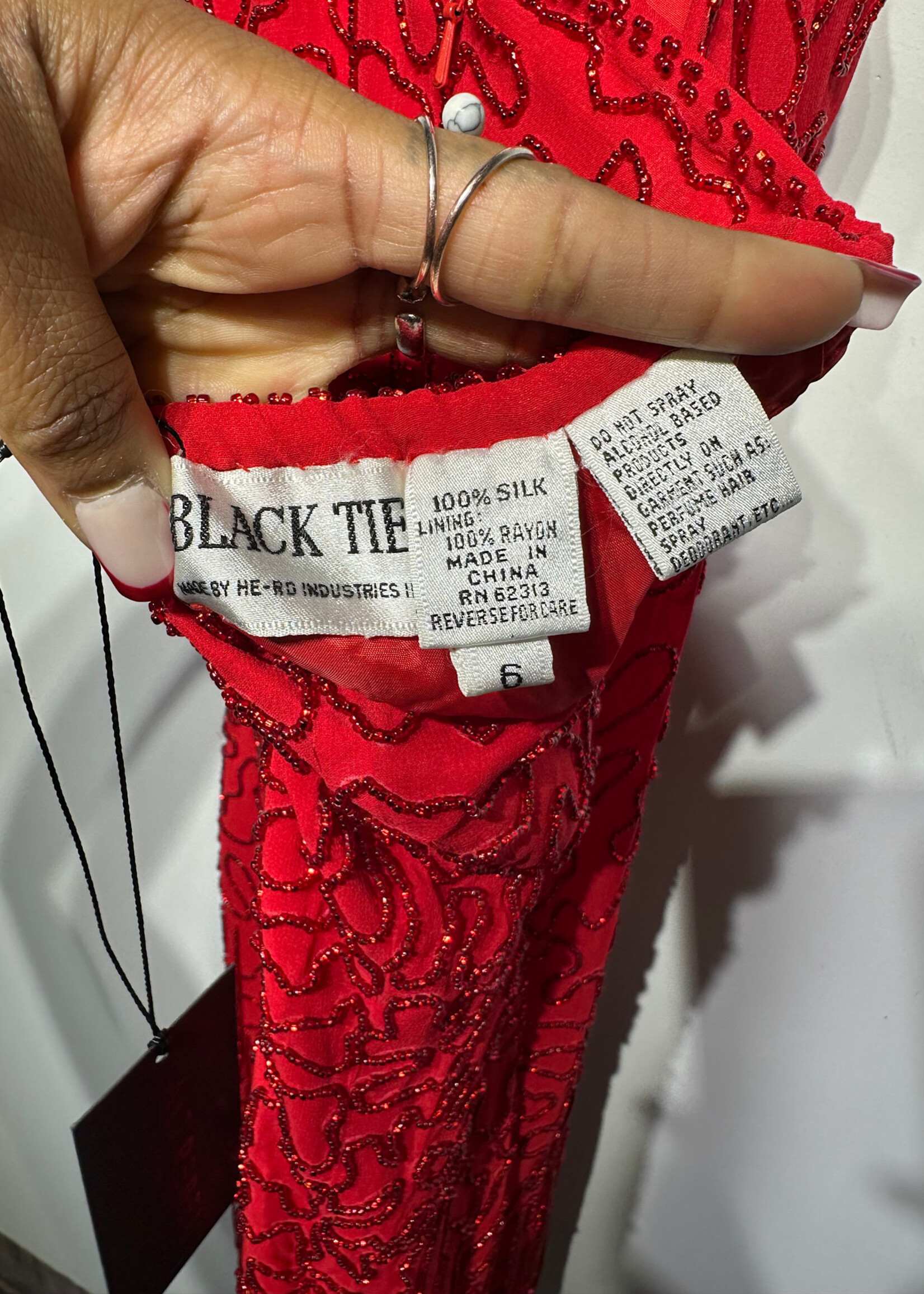 Black Tie Red Sequin Silk Halter Dress 6/S