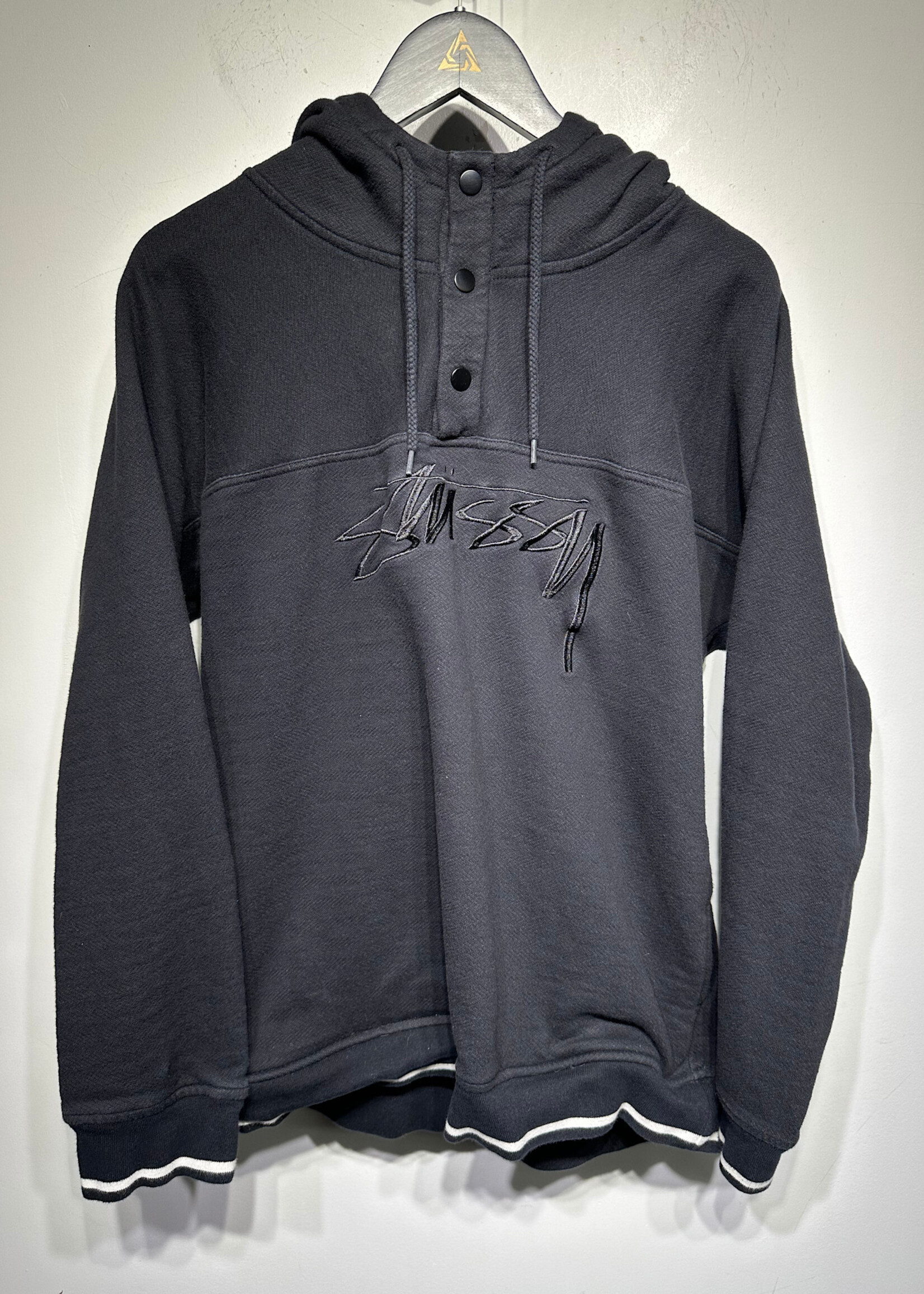 Stussy Black Embroidered Henley Hoodie XL