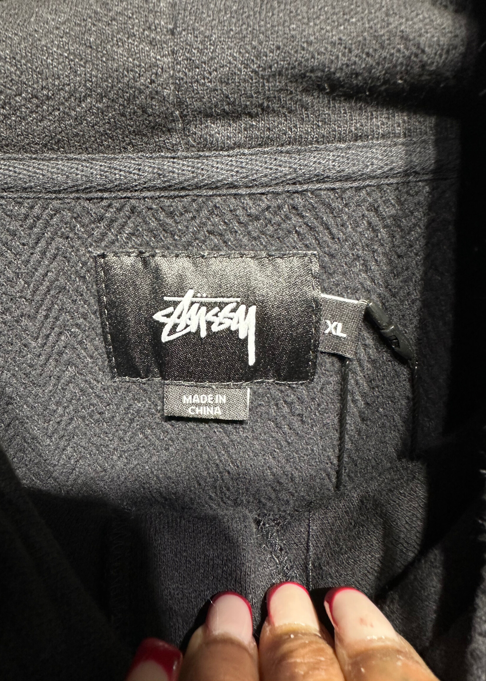 Stussy Black Embroidered Henley Hoodie XL