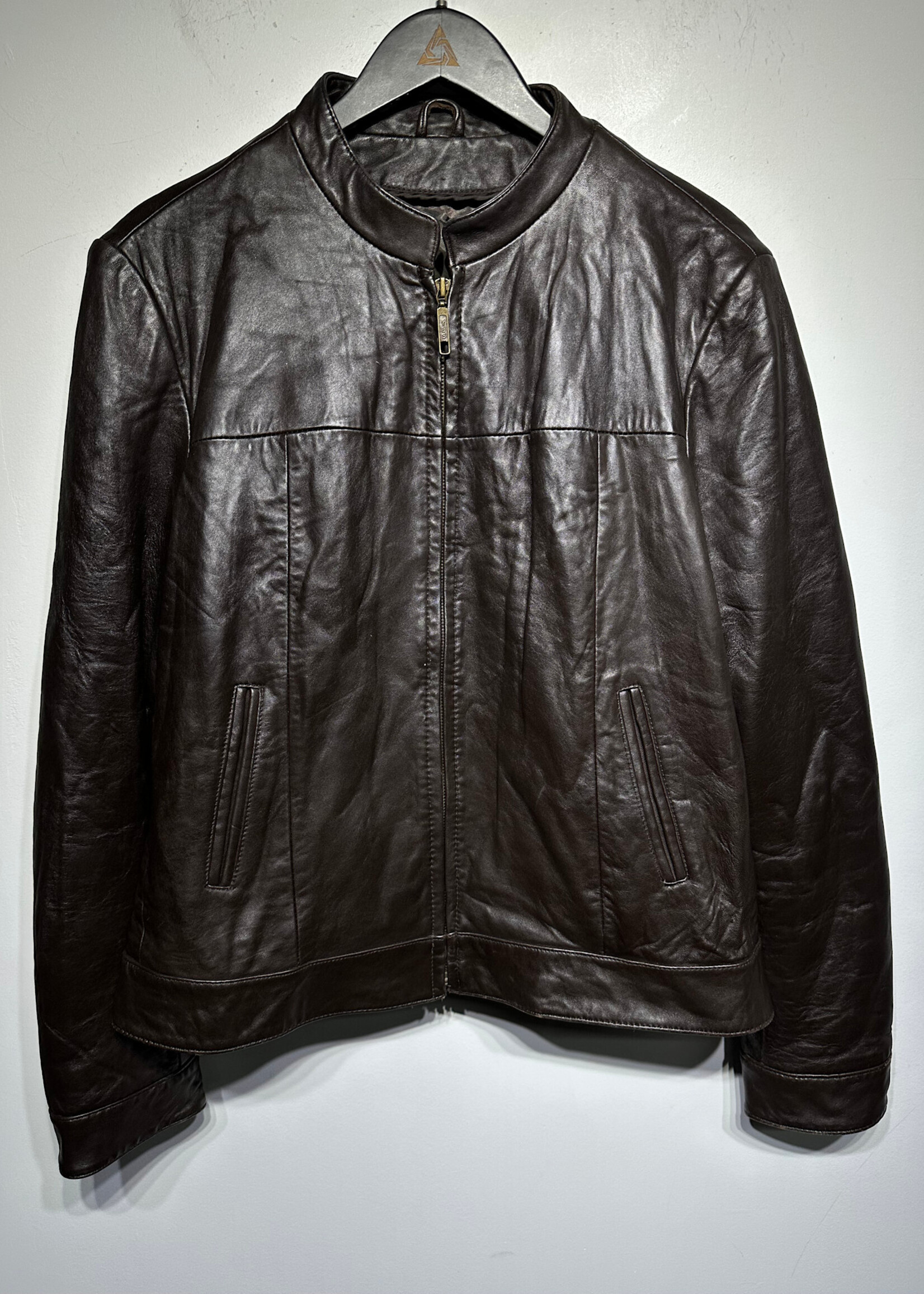 Vintage No Label Brown Leather Button Coat Fem L