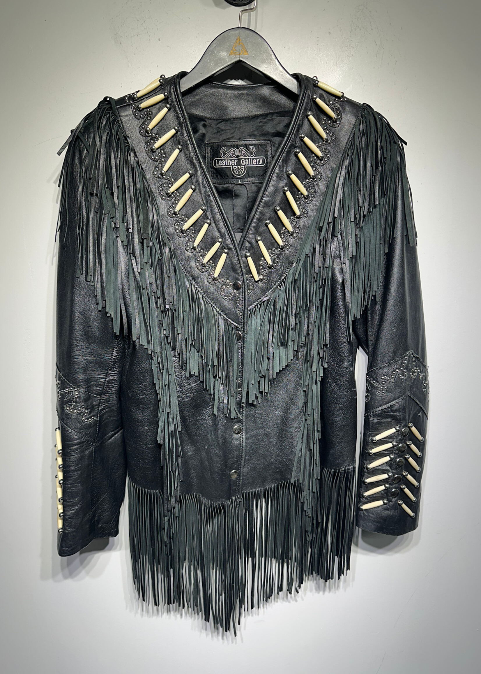 LEATHER GALLERY BLACK FRINGE JACKET L