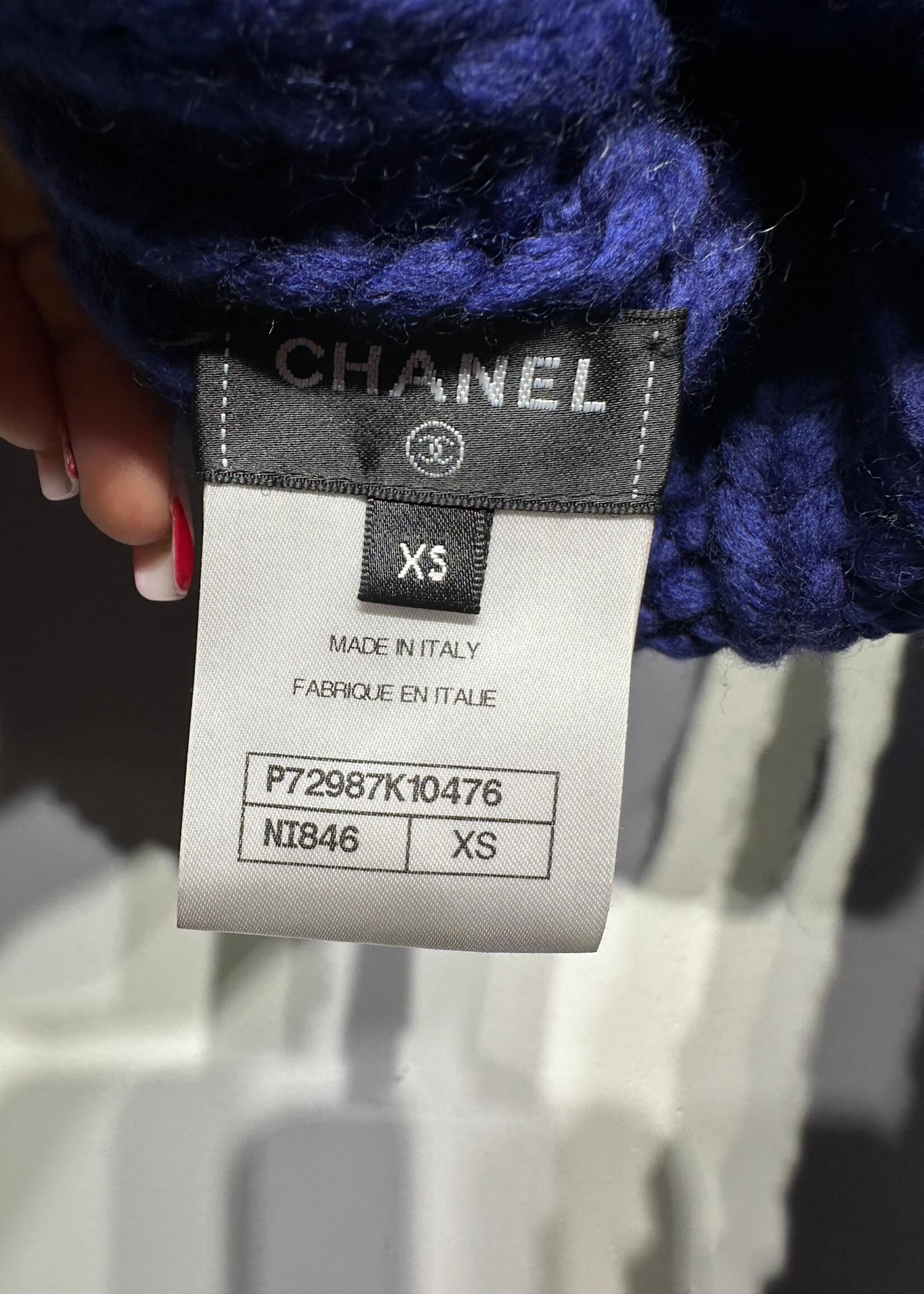 Chanel Navy Knit 4PC Skirt, Tube Top, Arm Set XS