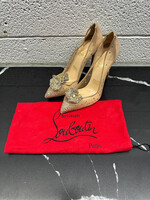 Christian Louboutin Nude Crystal Heels 8 As Is