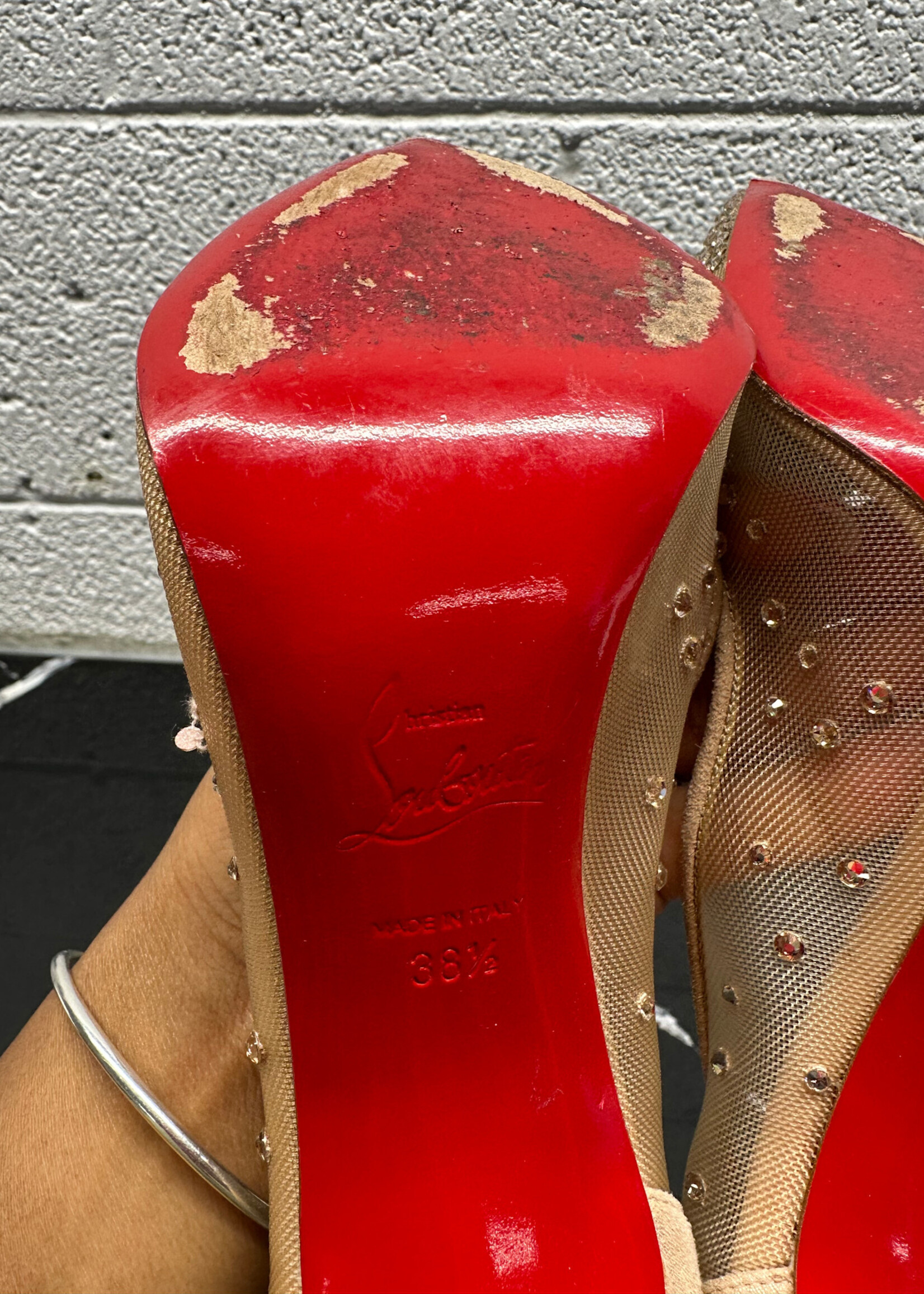 Christian Louboutin Nude Crystal Heels 8 As Is