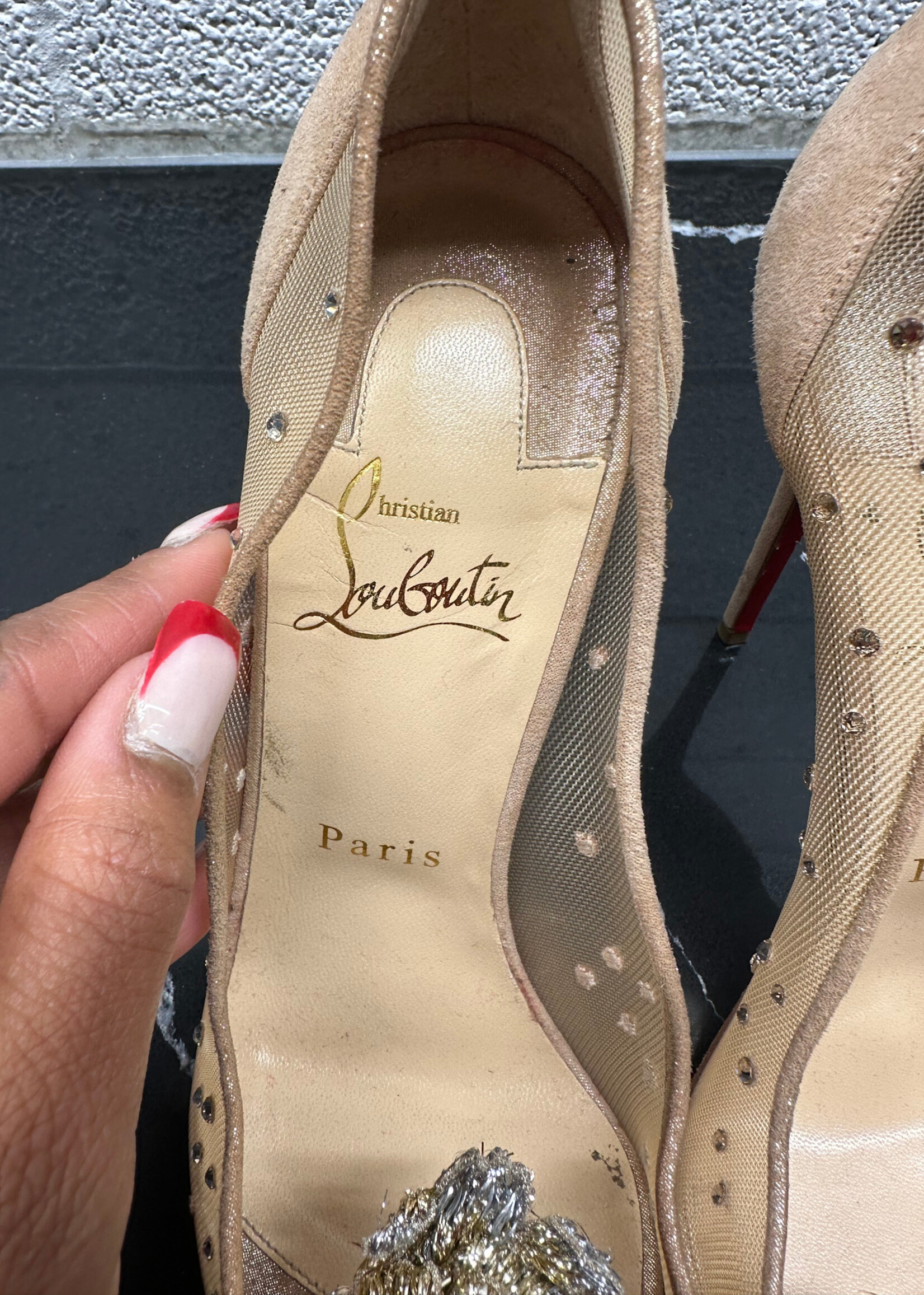 Christian Louboutin Nude Crystal Heels 8 As Is