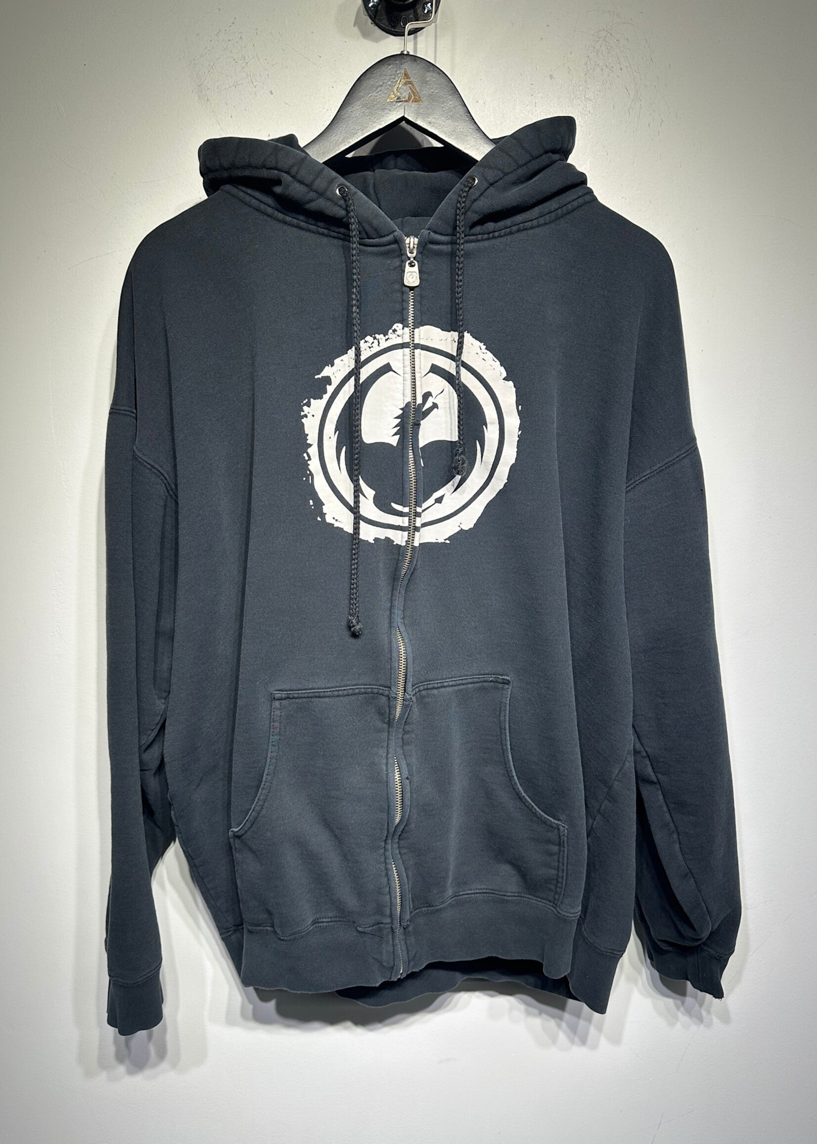 Y2K Dragon Circle Logo Black Zip Hoodie XL