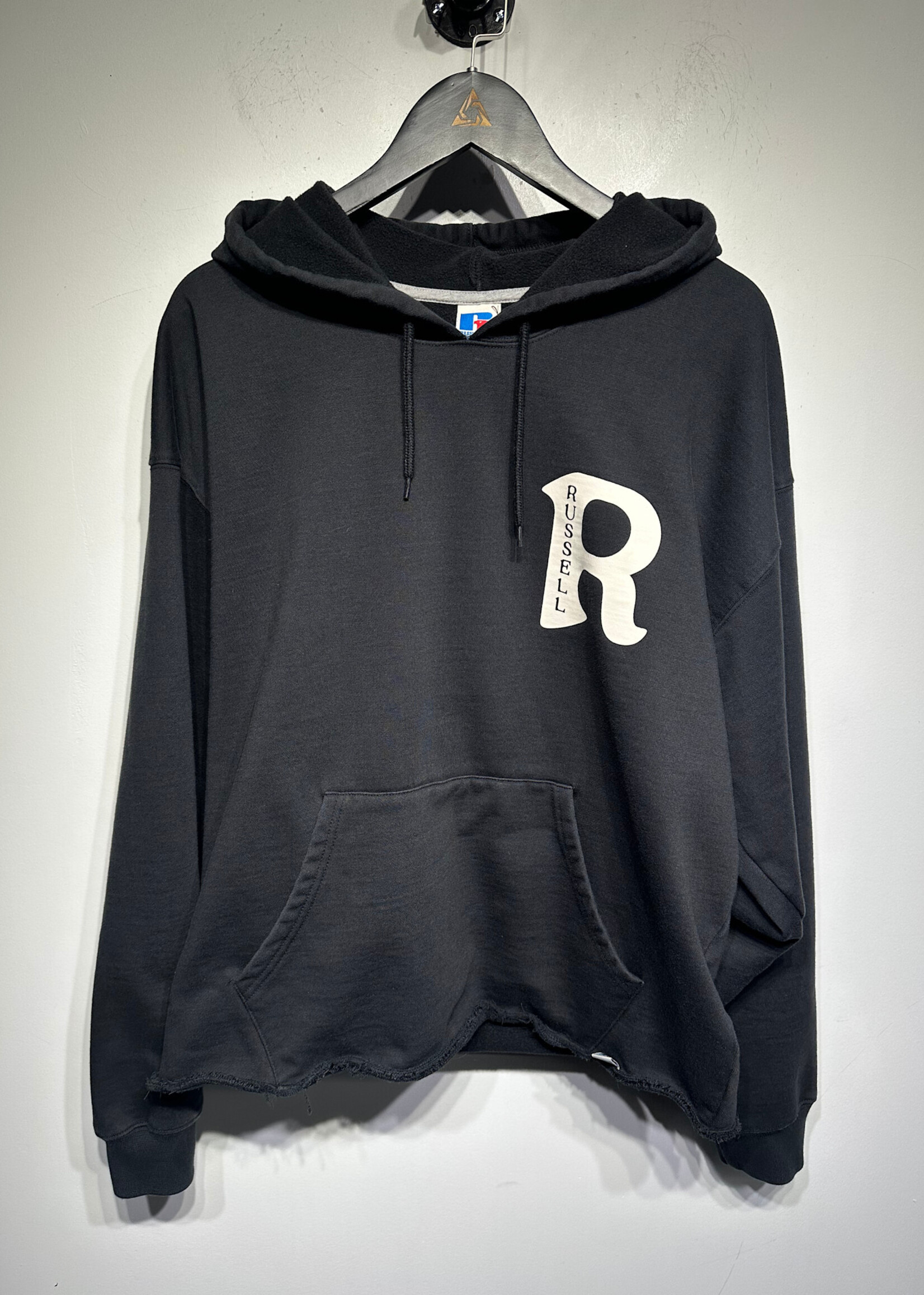 Russell R Logo Cropped Black Hoodie L