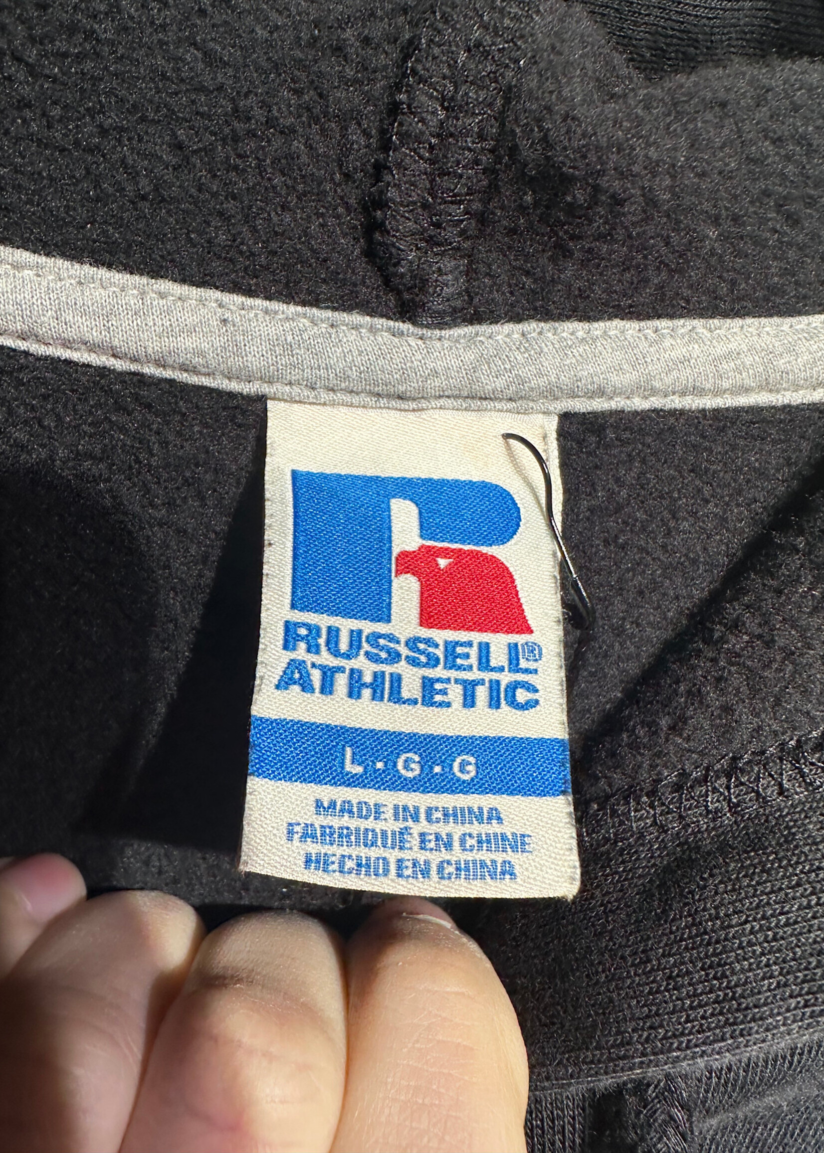 Russell R Logo Cropped Black Hoodie L