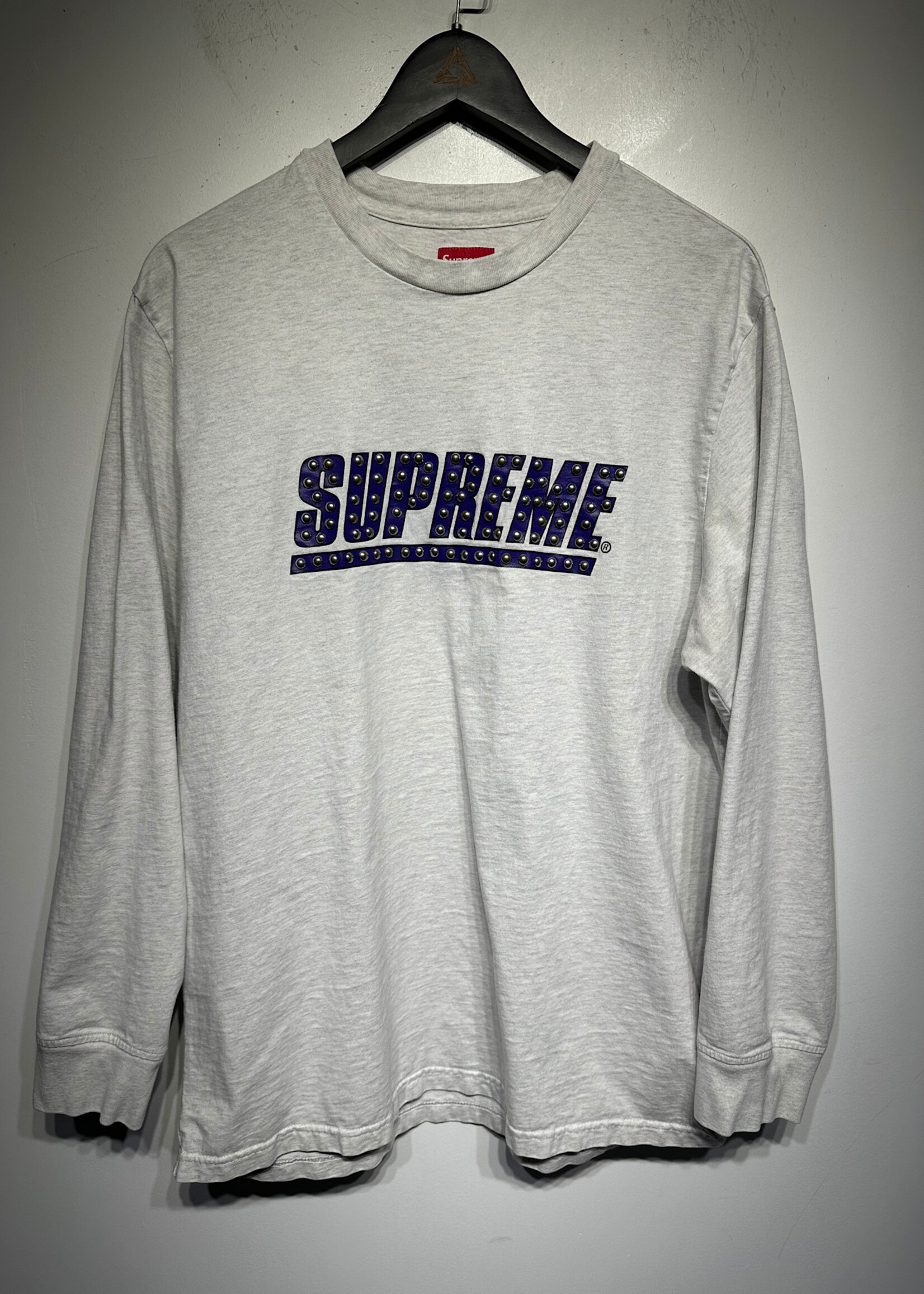 Supreme Heathered Gray Studded Logo LS XL As Is