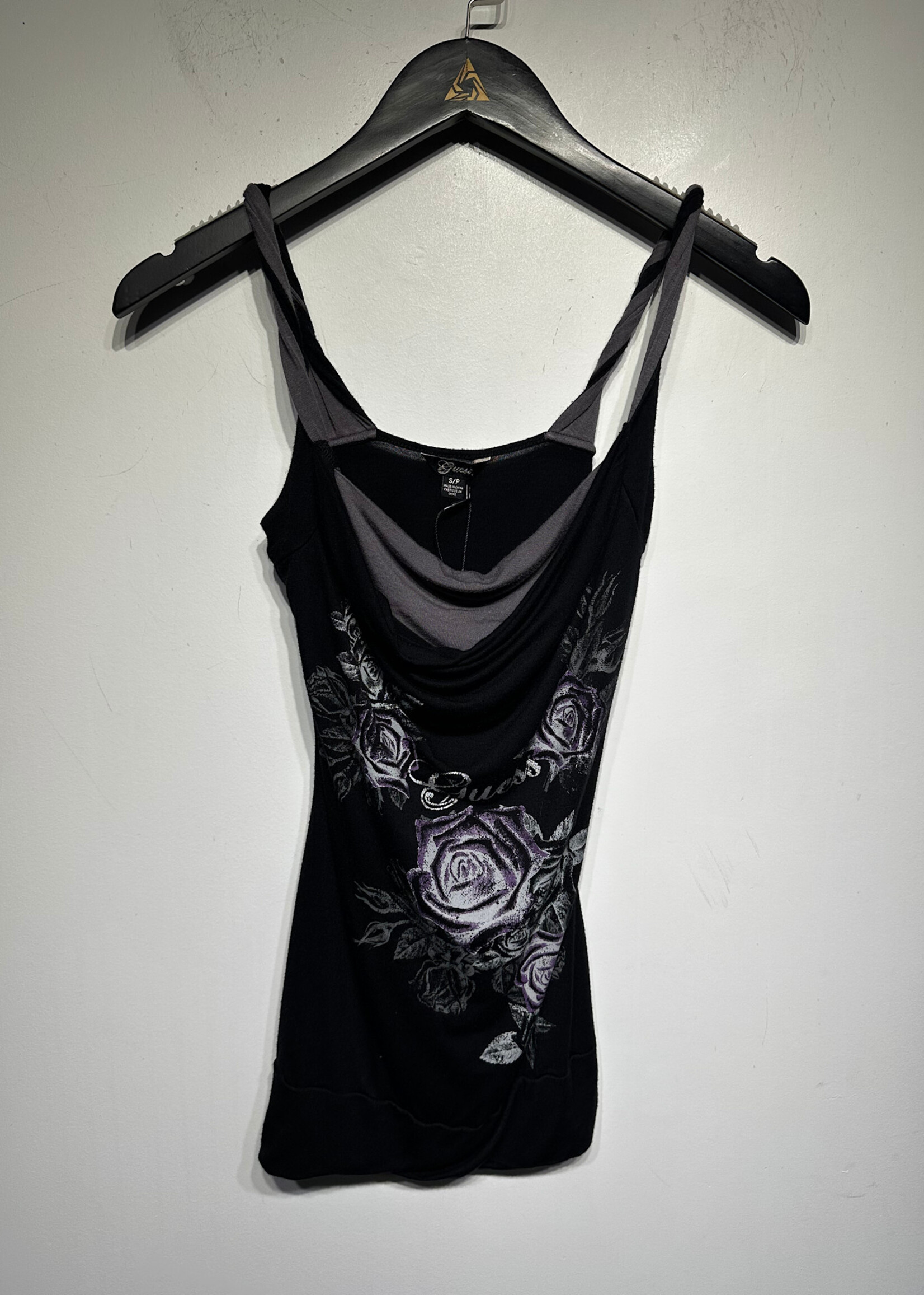 Guess Y2K Black Floral Layered Tank S