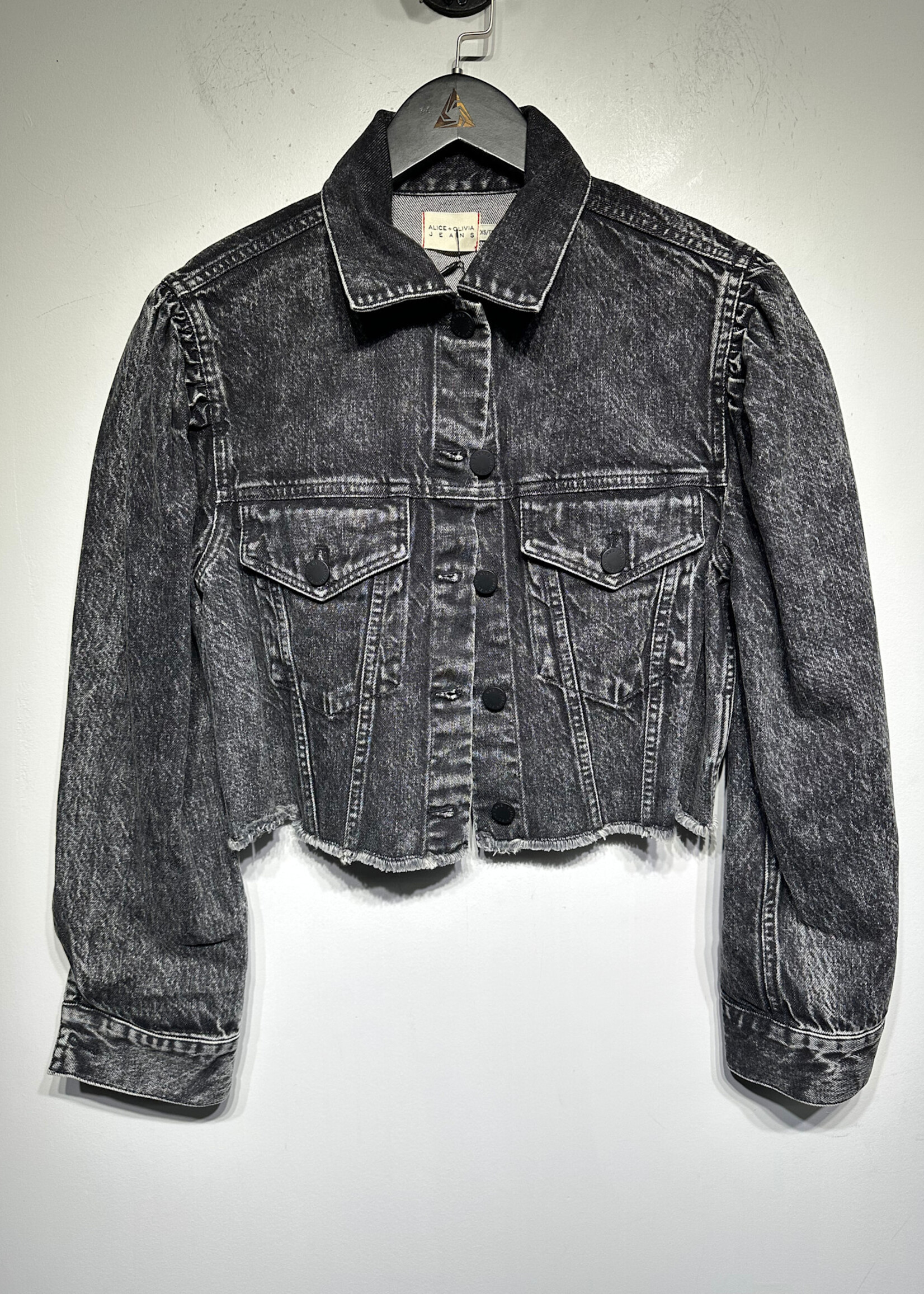Alice + Olivia Black Wash Crop Denim Jacket XS