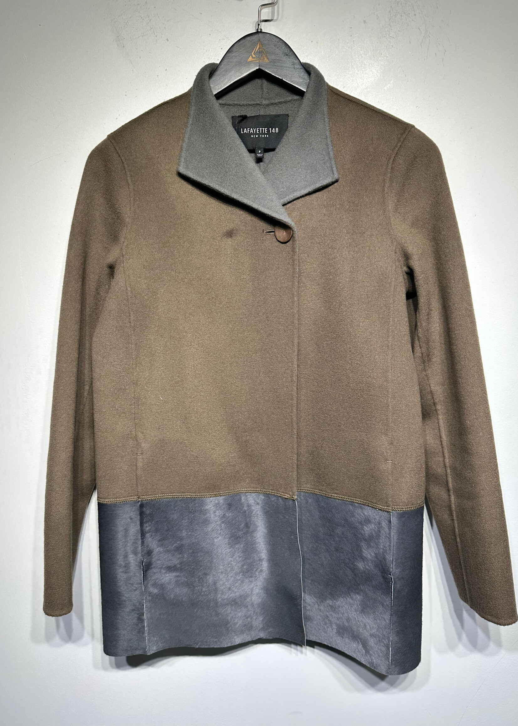 Lafayette 148 Wool/Fur Brown Coat S