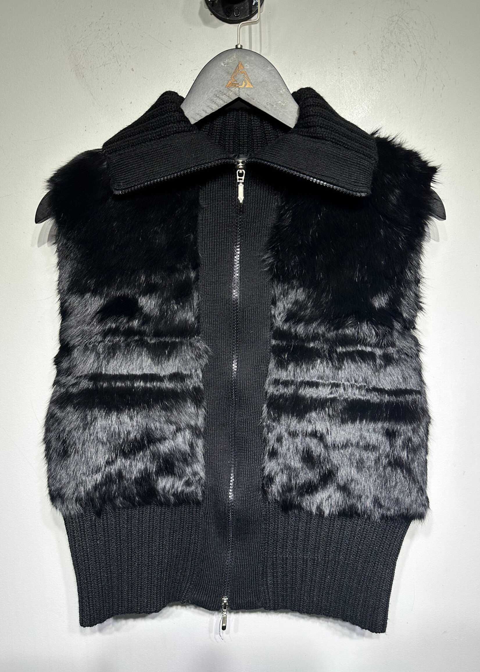 Cenit Rabbit Fur Y2K Black Vest Fem L
