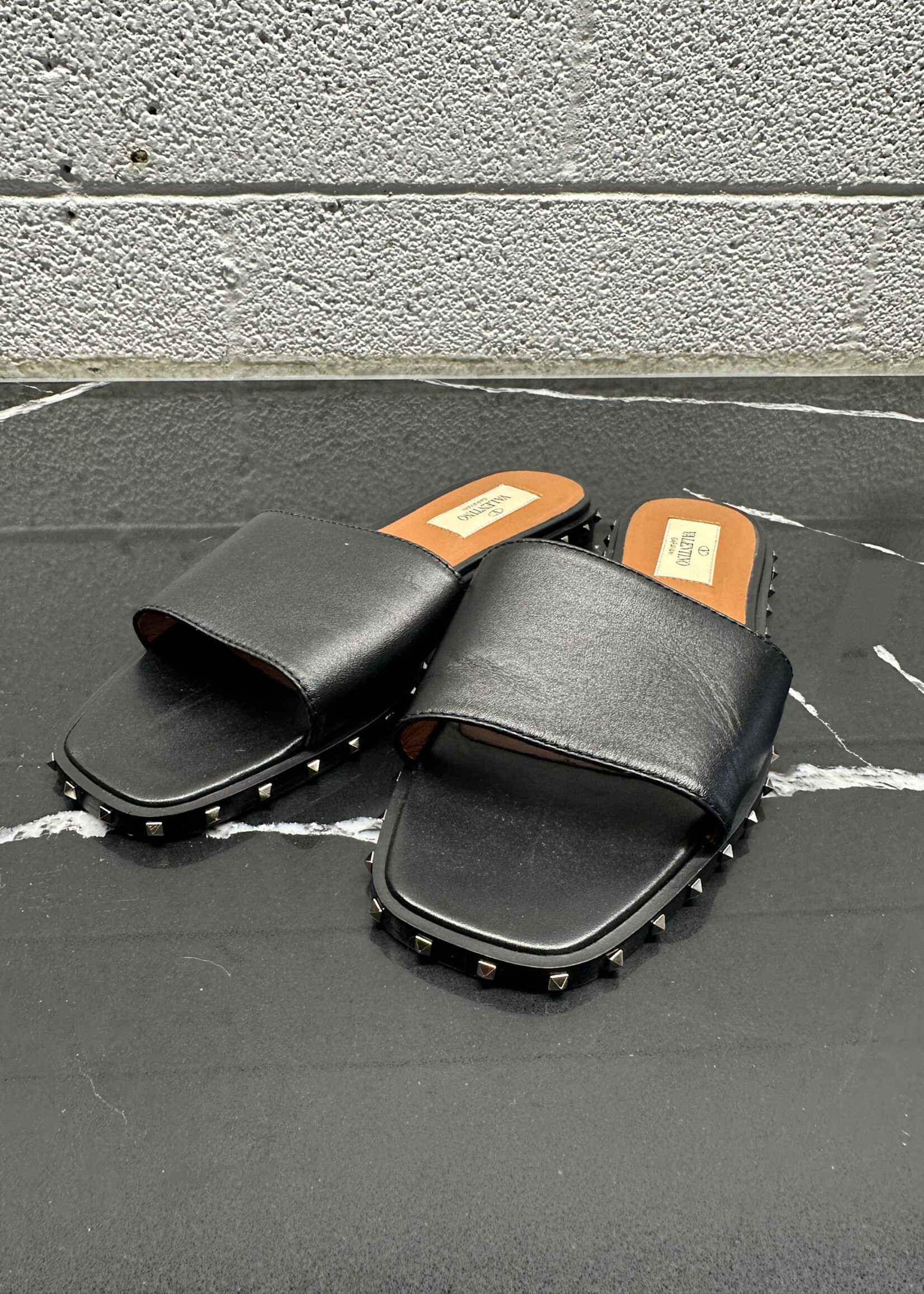 Valentino Black Leather Stud Flats 37.5/7