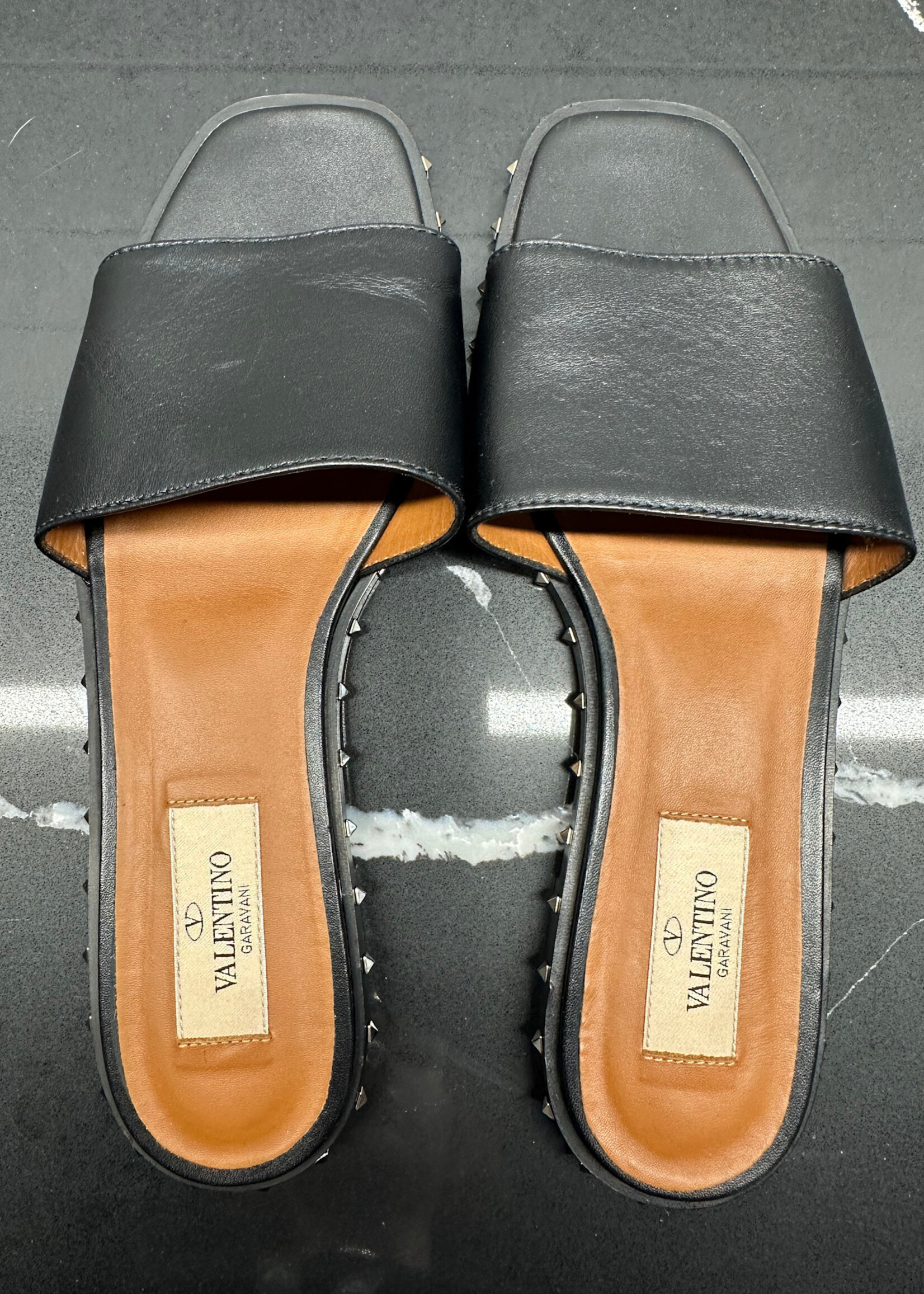 Valentino Black Leather Stud Flats 37.5/7