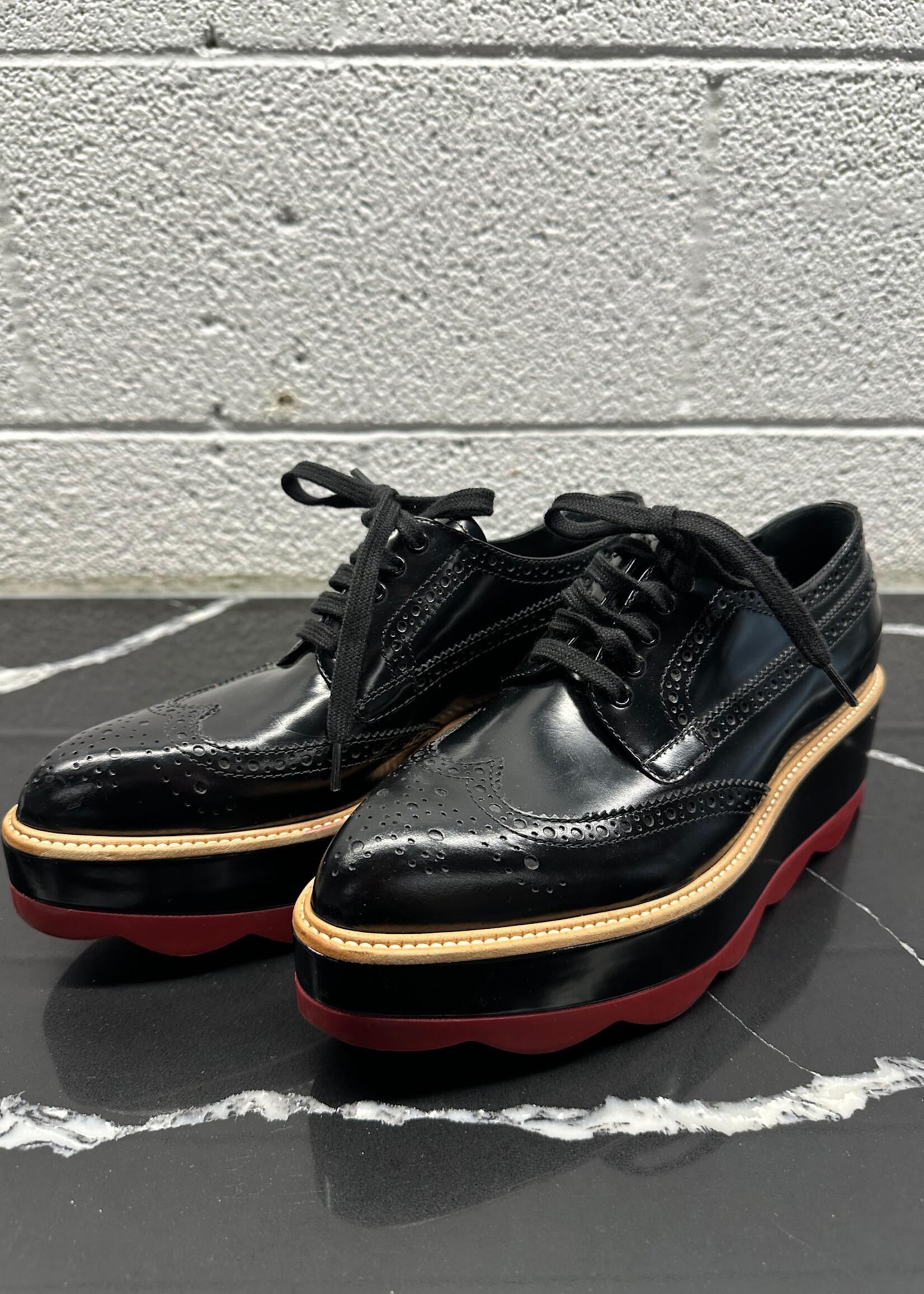 Prada Black Leather Platform Loafers Fem 6.5