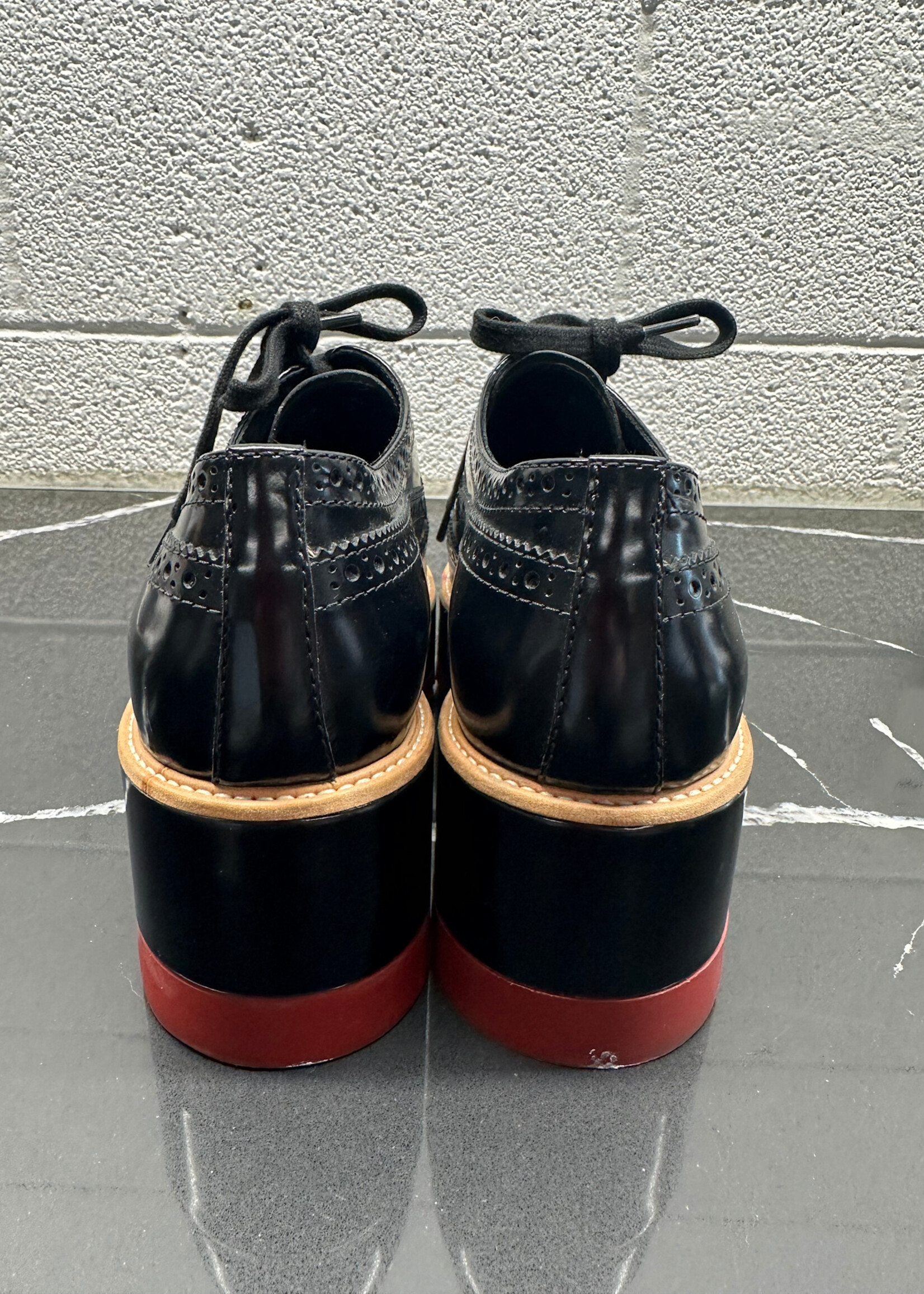 Prada Black Leather Platform Loafers Fem 6.5