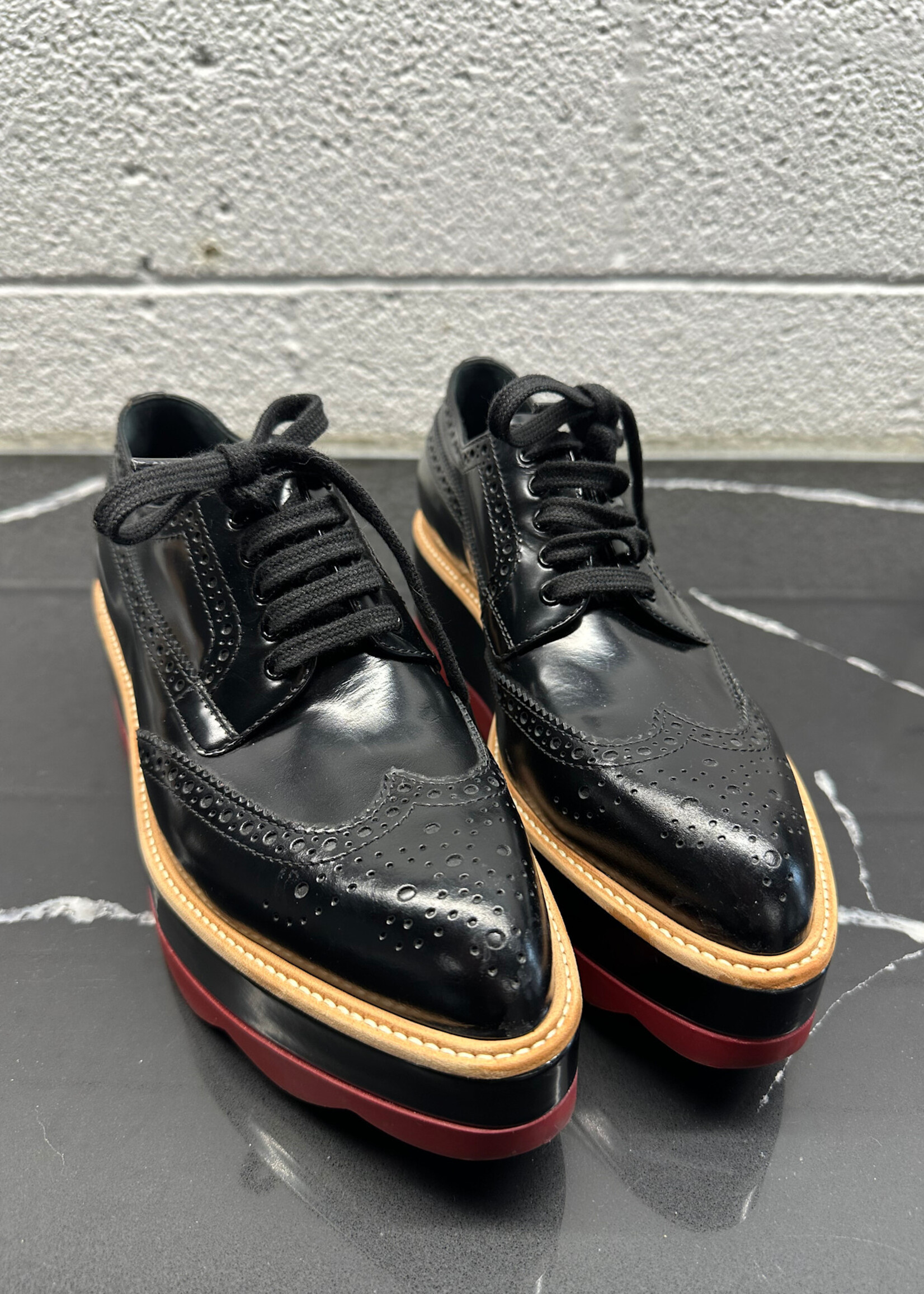 Prada Black Leather Platform Loafers Fem 6.5