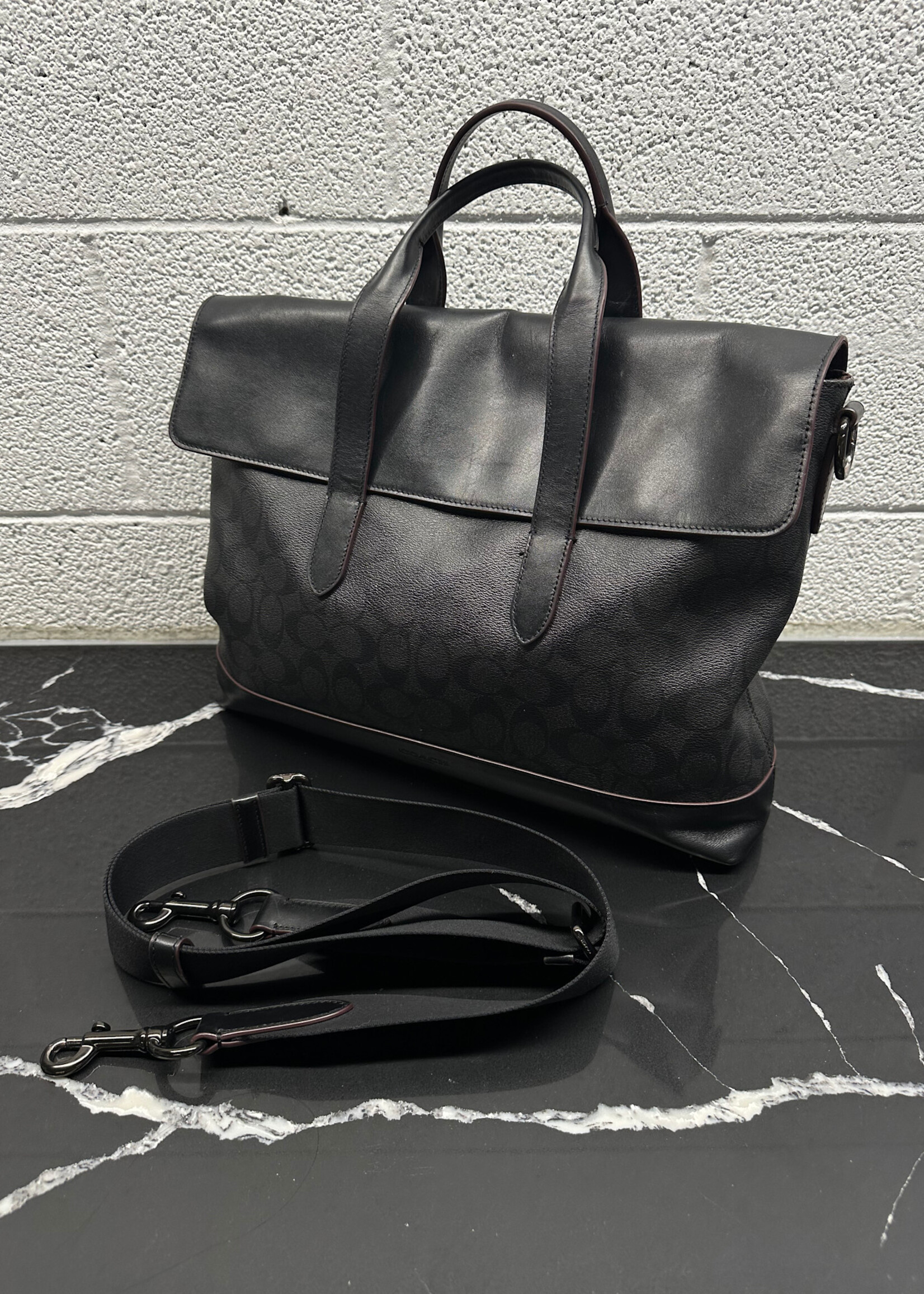 Coach Black Monogam Leather Satchel OS