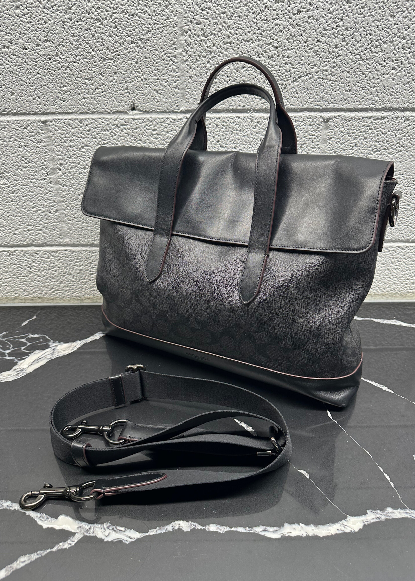 Coach Black Monogam Leather Satchel OS