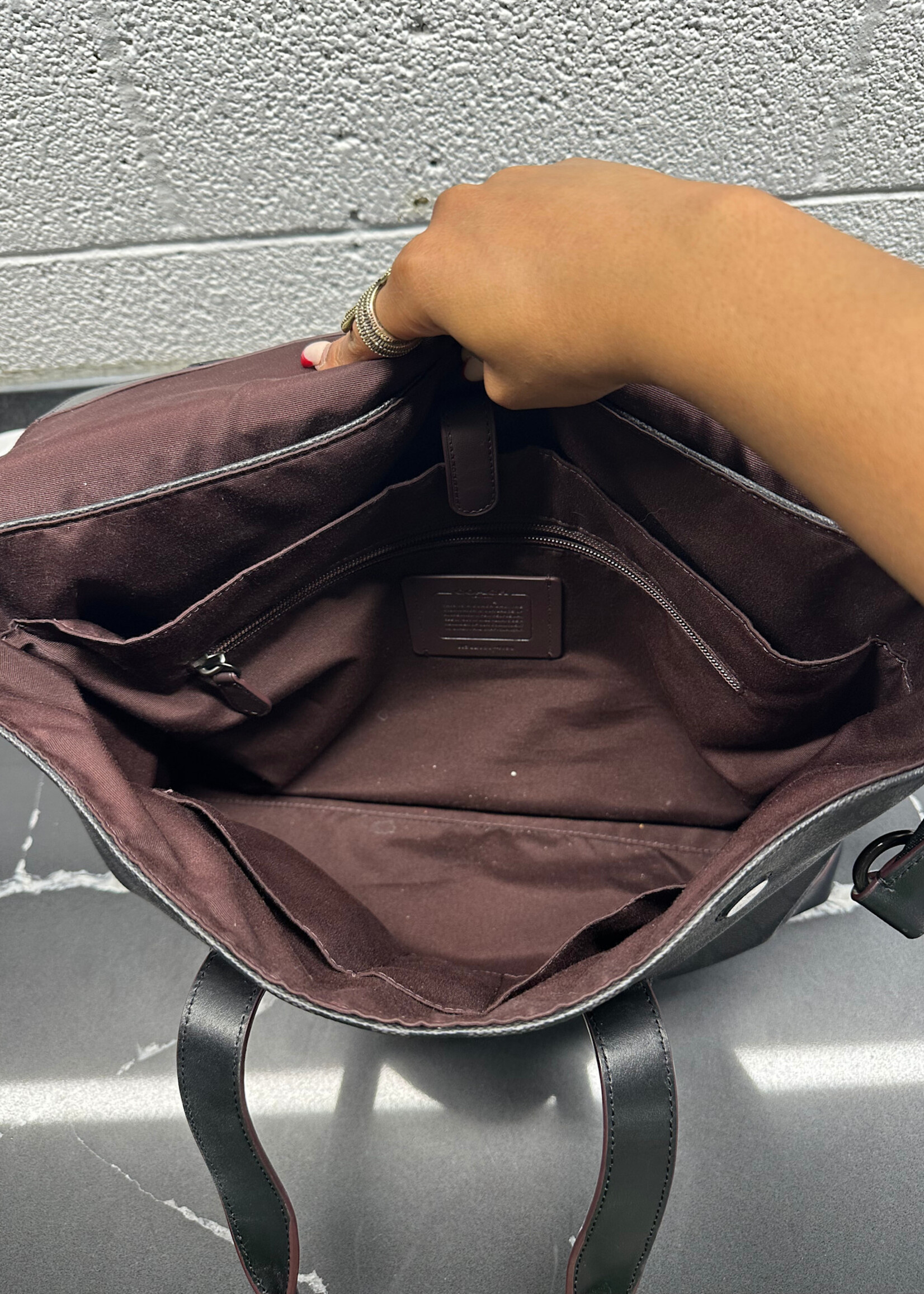 Coach Black Monogam Leather Satchel OS