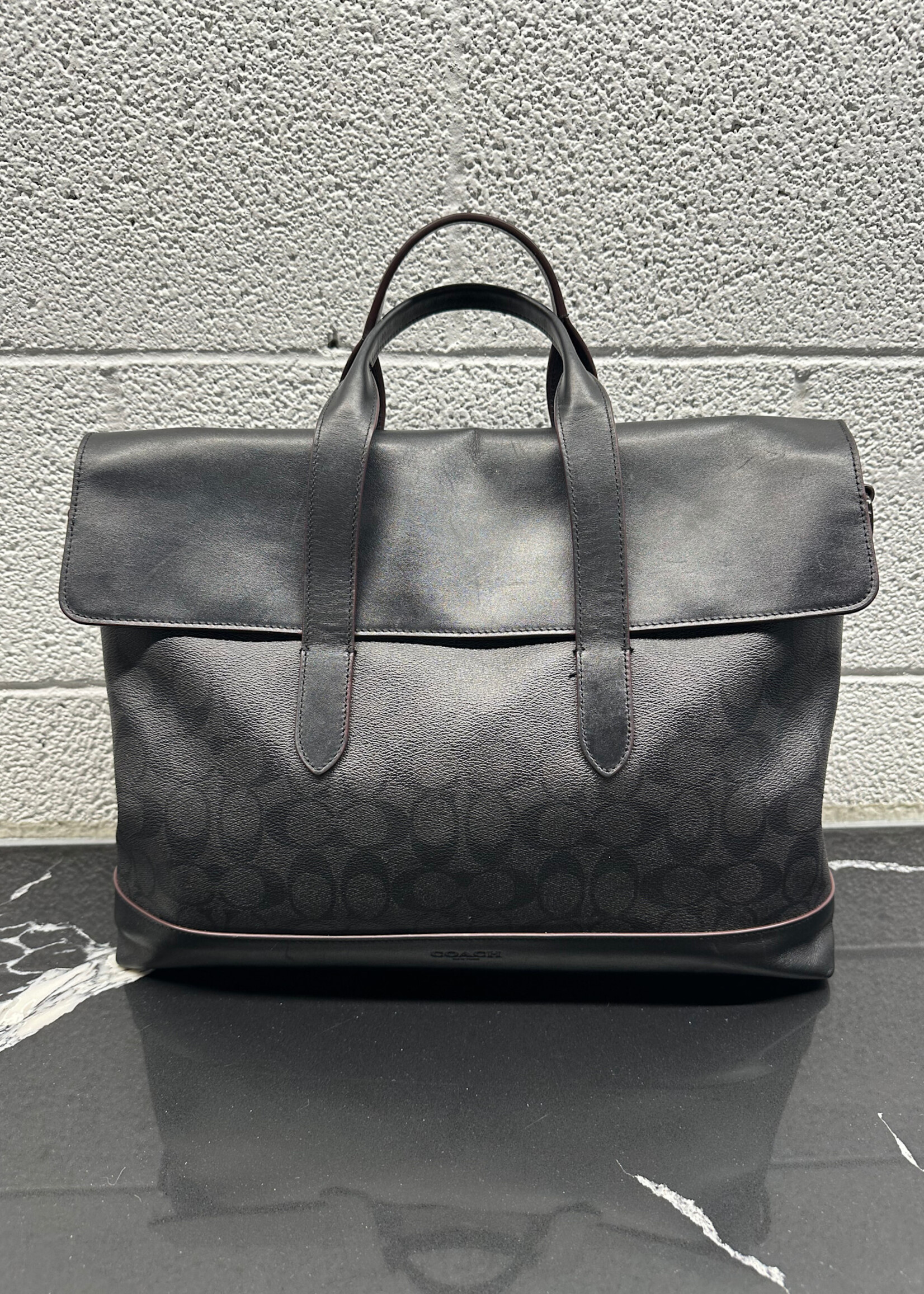 Coach Black Monogam Leather Satchel OS